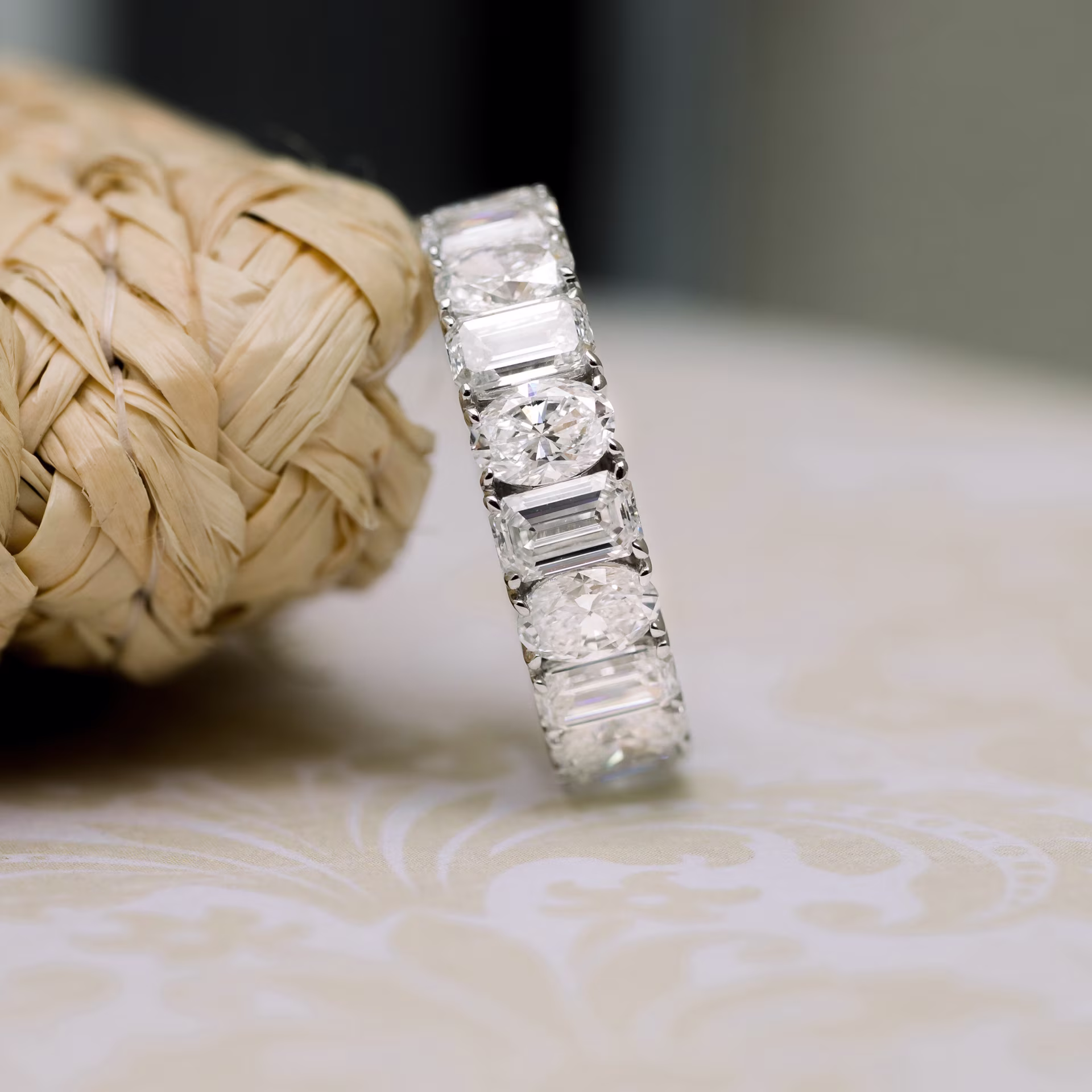 Platinum 5 Carat Oval and Emerald Lab Diamond Eternity Band Ada Diamonds Design AD-290 Artistic