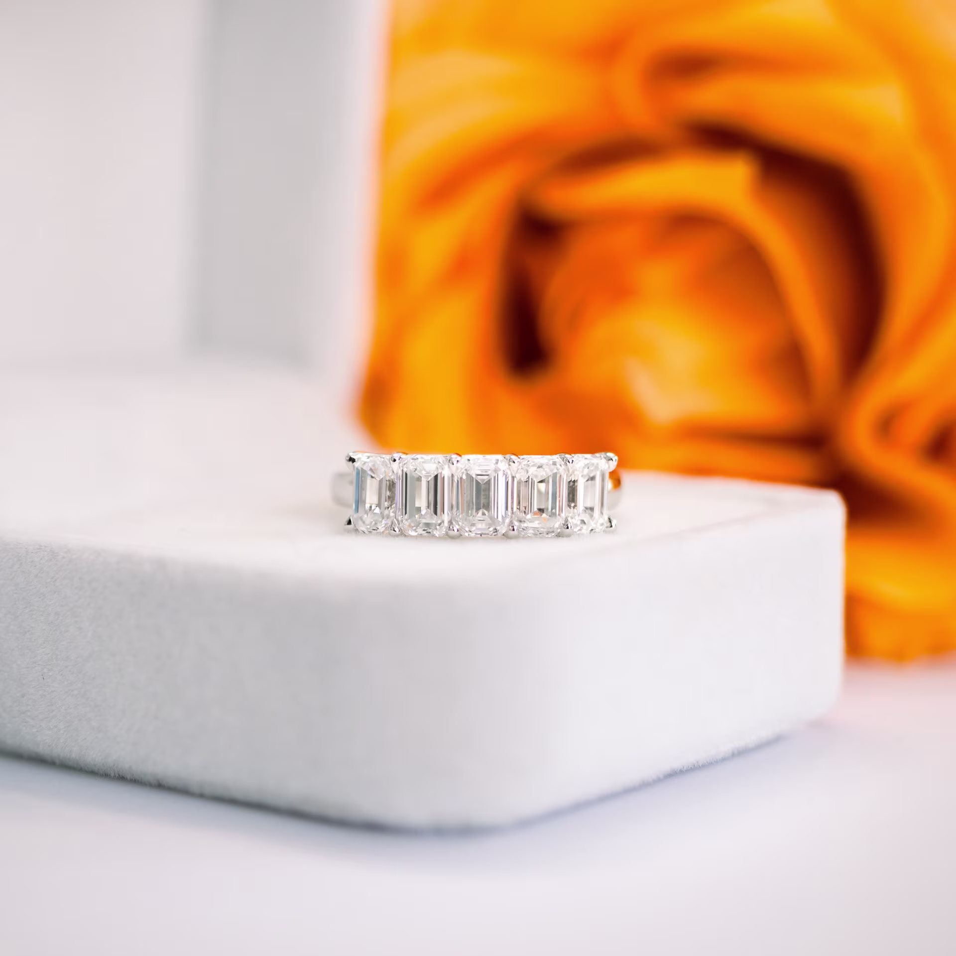 Manmade Diamond Emerald Five Stone Ring AD239