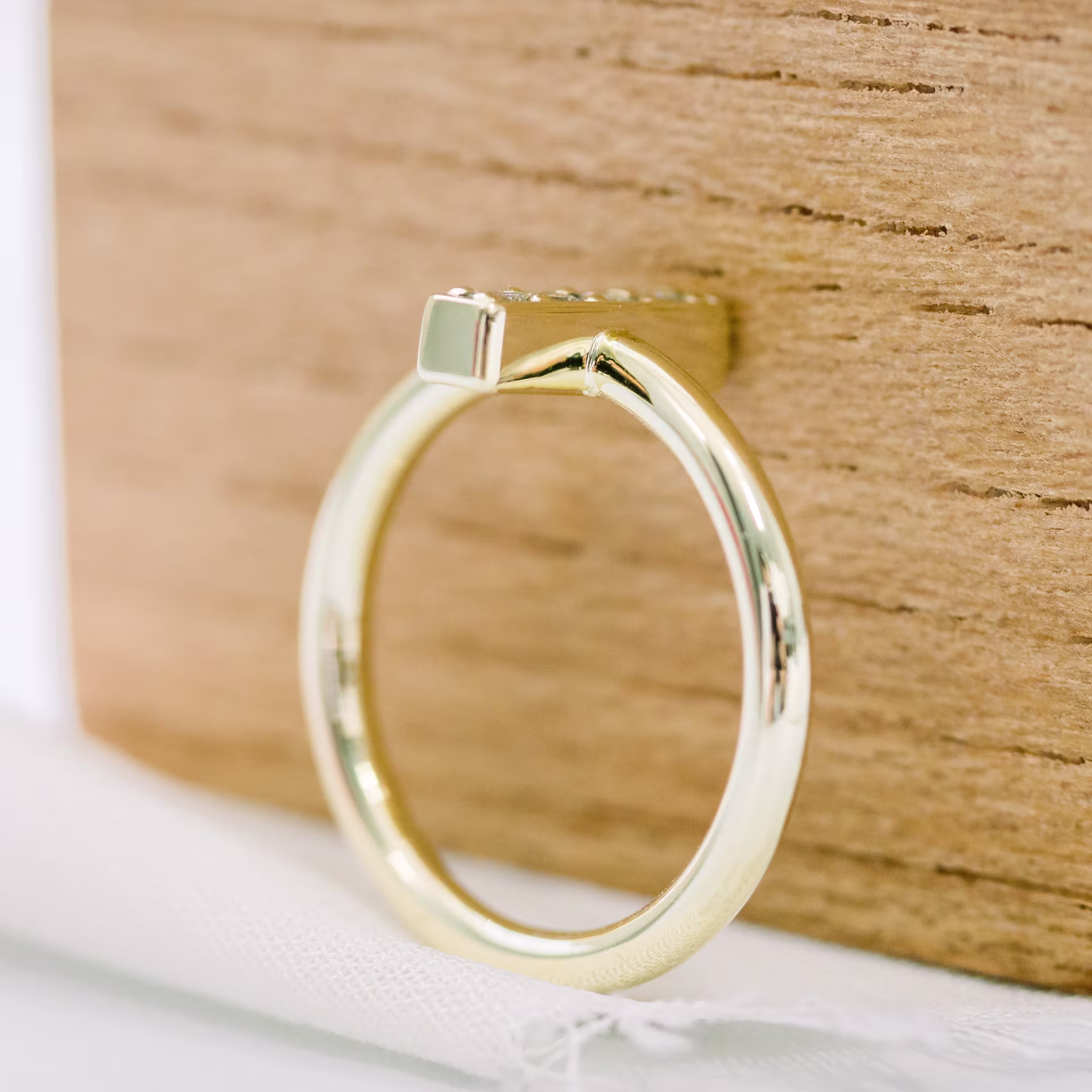 Yellow Gold Bar Ring featuring 0.12 Carat Round Lab Diamonds (Profile View)