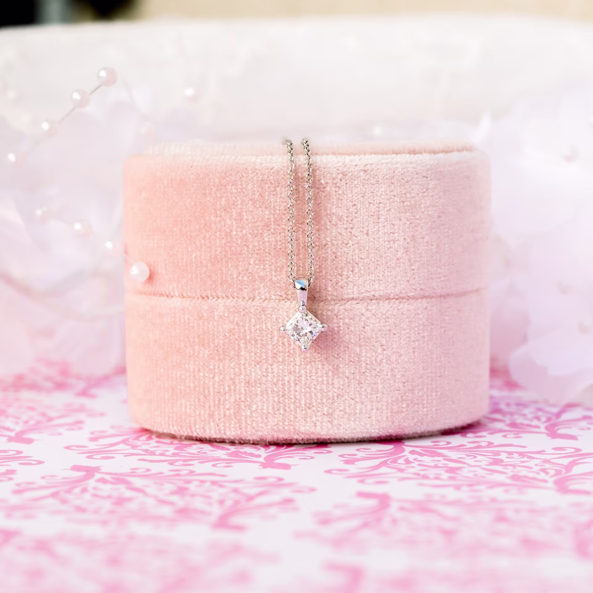 white gold half carat princess lab diamond solitaire pendant necklace ada diamonds design ad 282