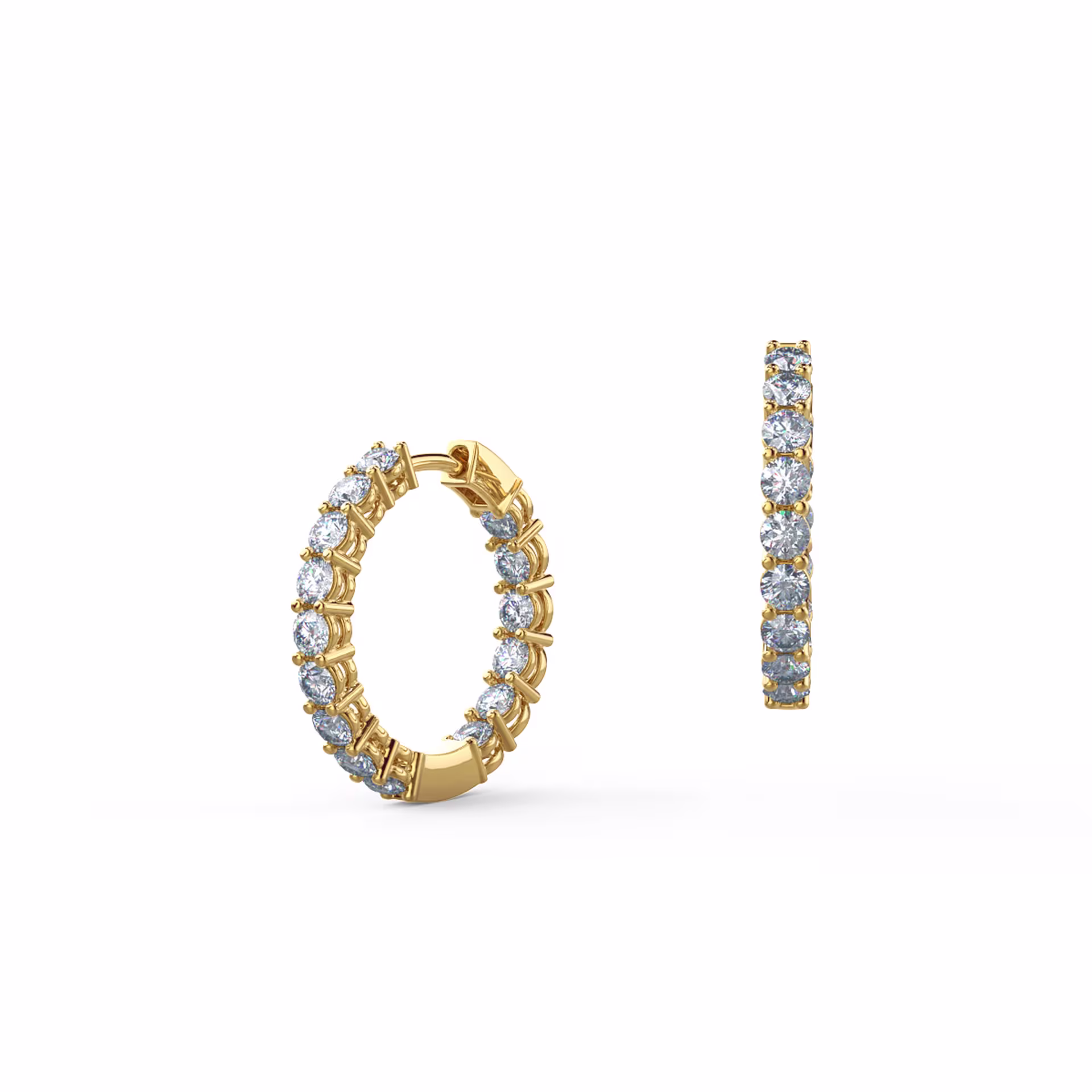 Round Lab Diamonds set in Yellow Gold Lab Grown Diamond Huggie Hoop Earrings (Main View)