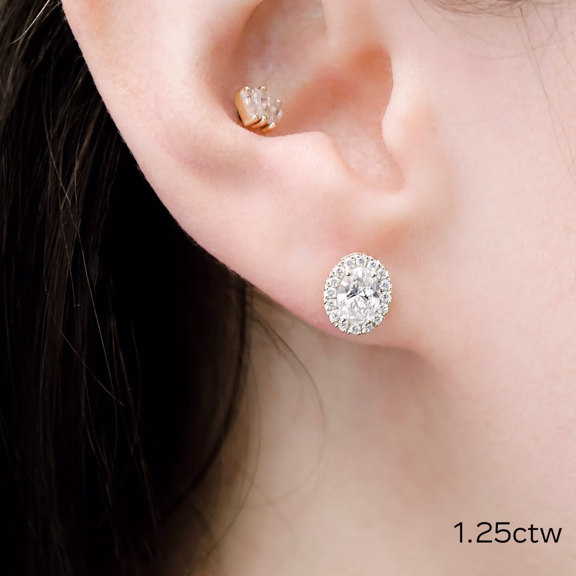 1.25 Carat Lab Created Diamonds set in 18k Yellow Gold Halo Oval Diamond Stud Earrings (Main View)