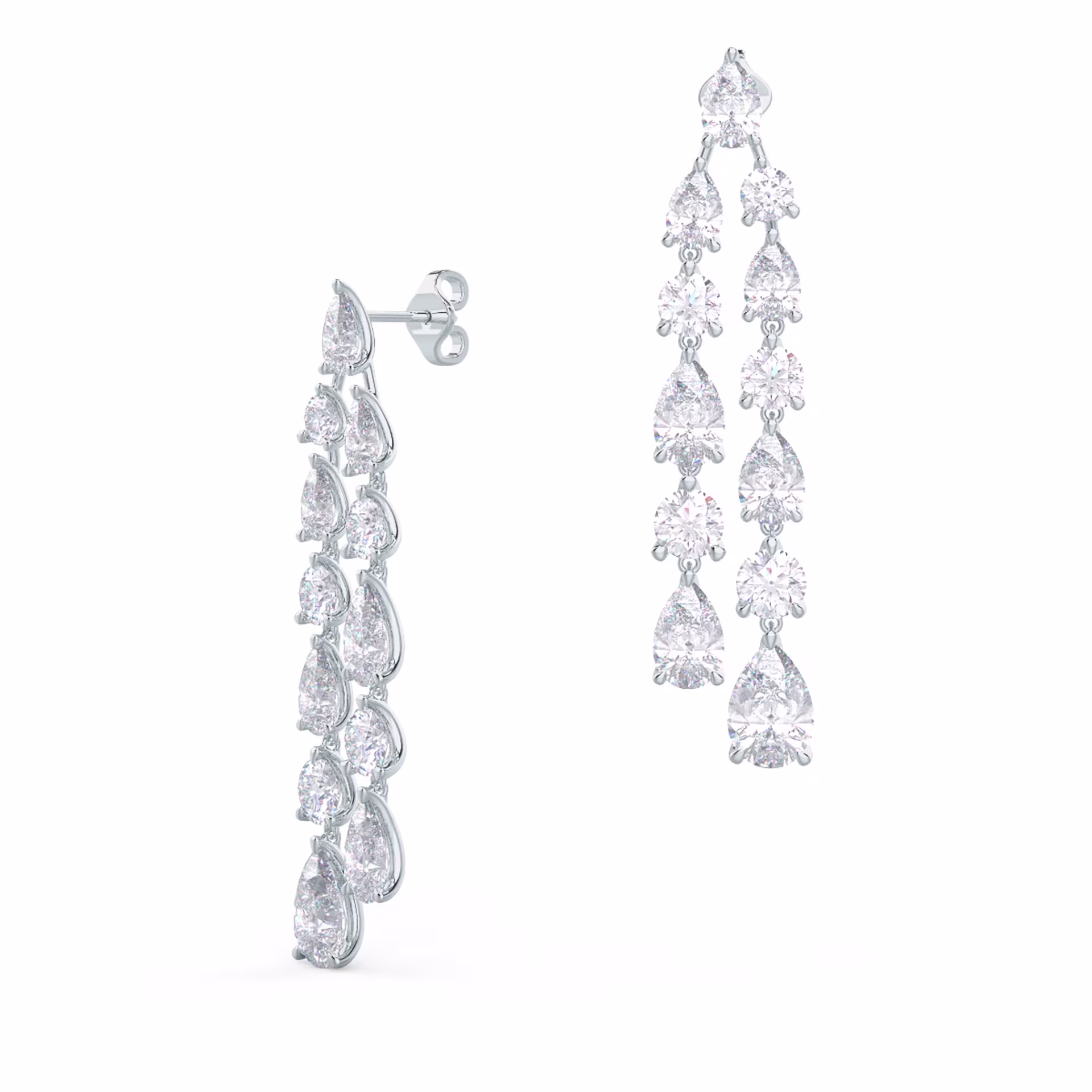 Hand Selected Lab Diamonds set in 14kt White Gold Round and Pear Two Strand Chandelier Earrings ()
