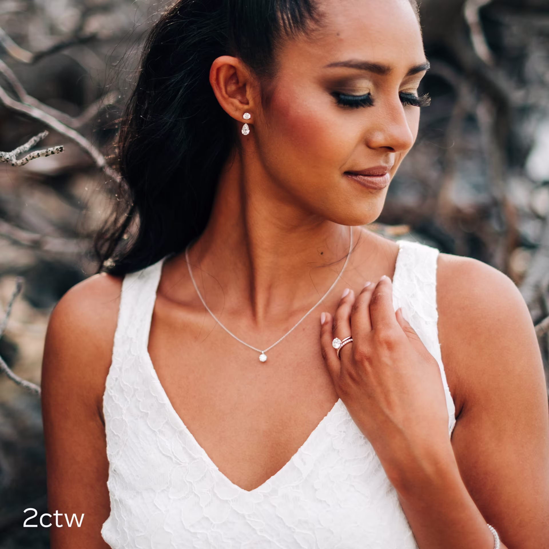 white gold 2ct pear lab diamond earring jackets