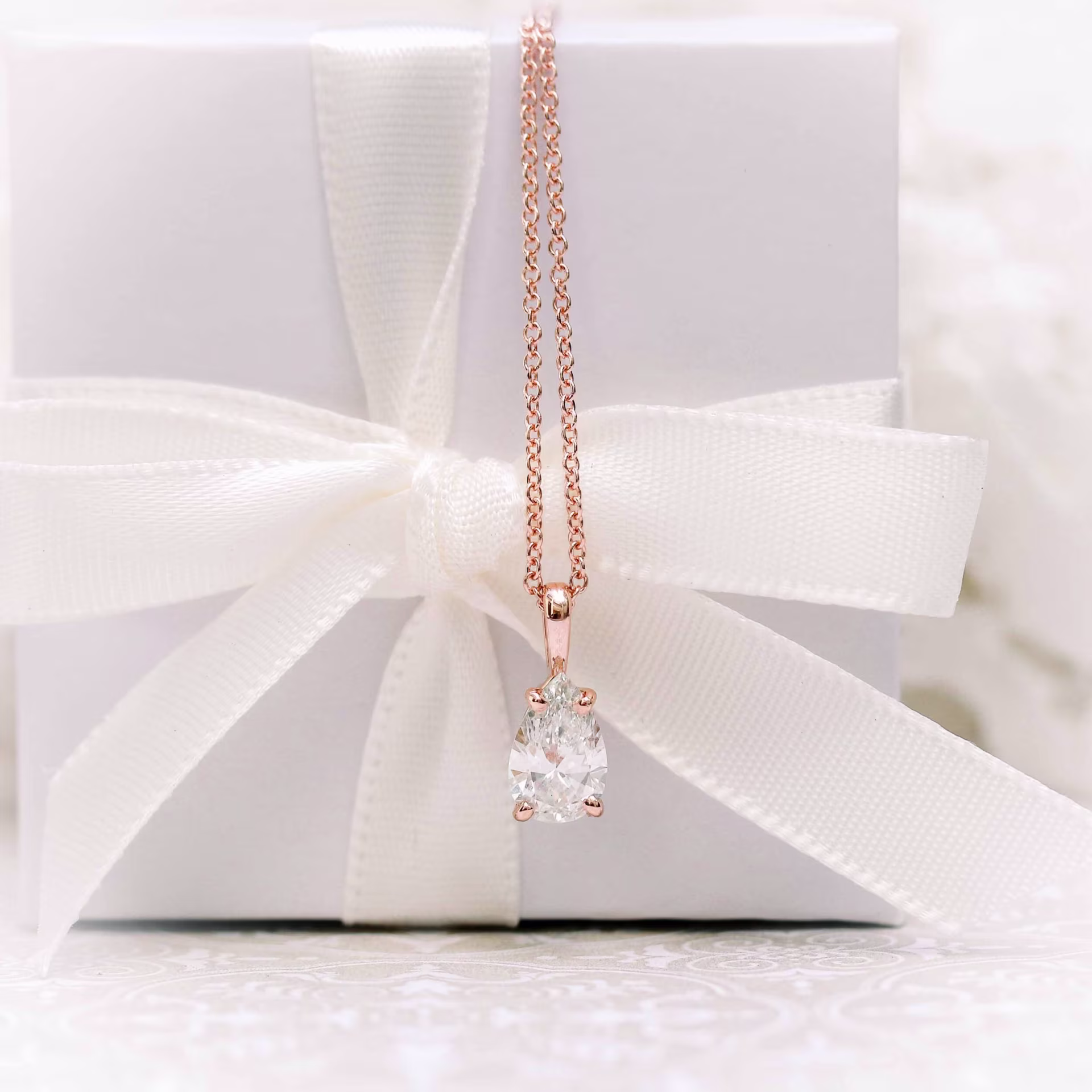 Hand Selected 0.7 Carat Lab Diamonds Pear Diamond Solitaire Pendant in 14k Rose Gold (Main View)