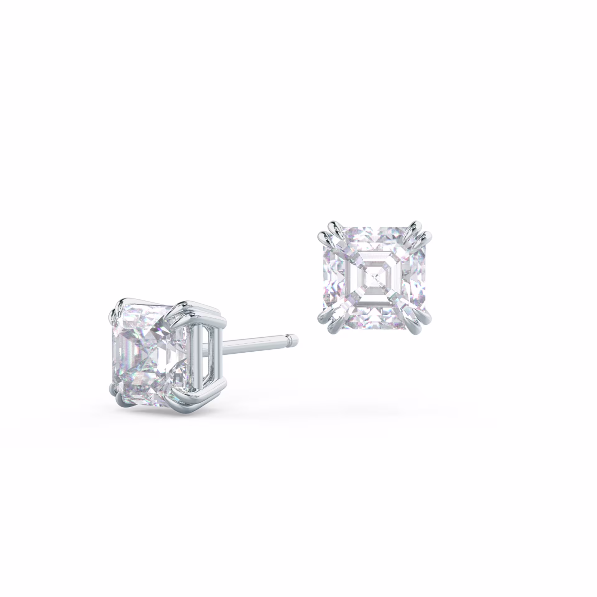 Asscher Stud Earrings in 14k White Gold 2ctw