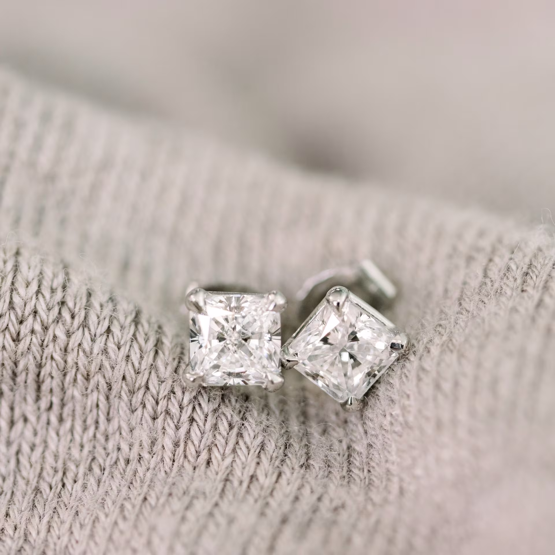 white gold radiant cut lab diamond stud earrings ada diamonds design ad 293