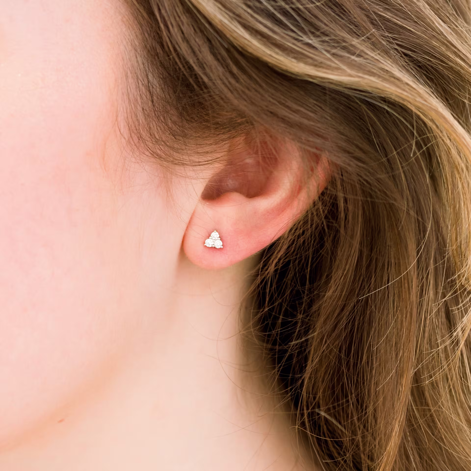 white gold three stone lab created diamond stud earrings