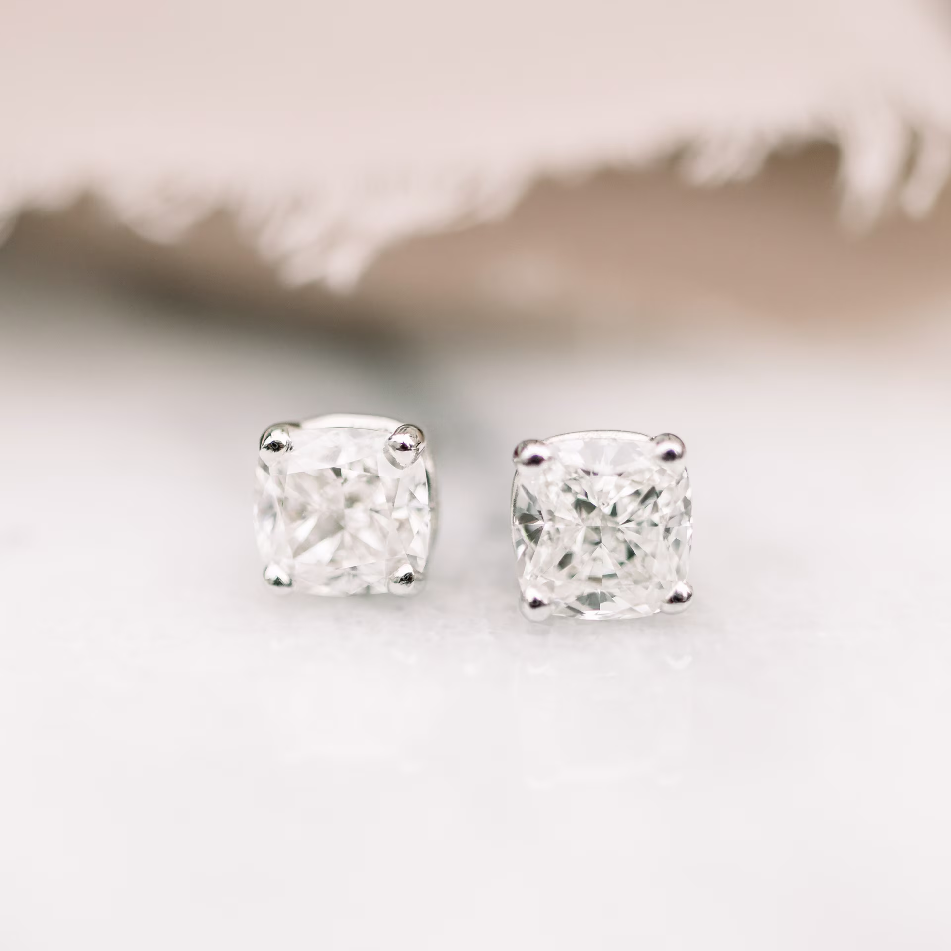 1.4 ctw Lab Diamonds set in Platinum Cushion Stud Earrings (Main View)
