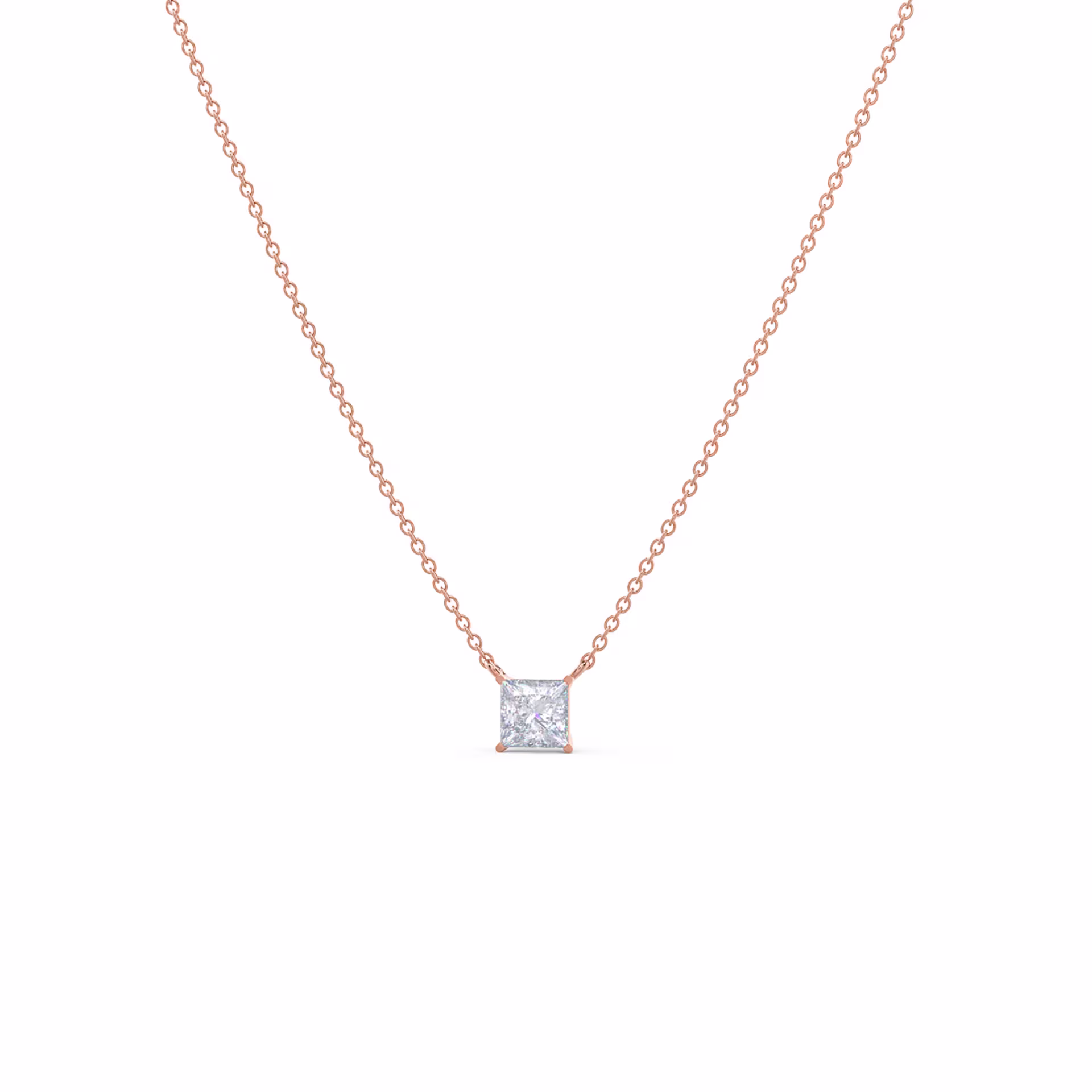 0.7 ct Synthetic Diamonds set in 14k Rose Gold Floating Princess Cut Diamond Pendant (Main View)