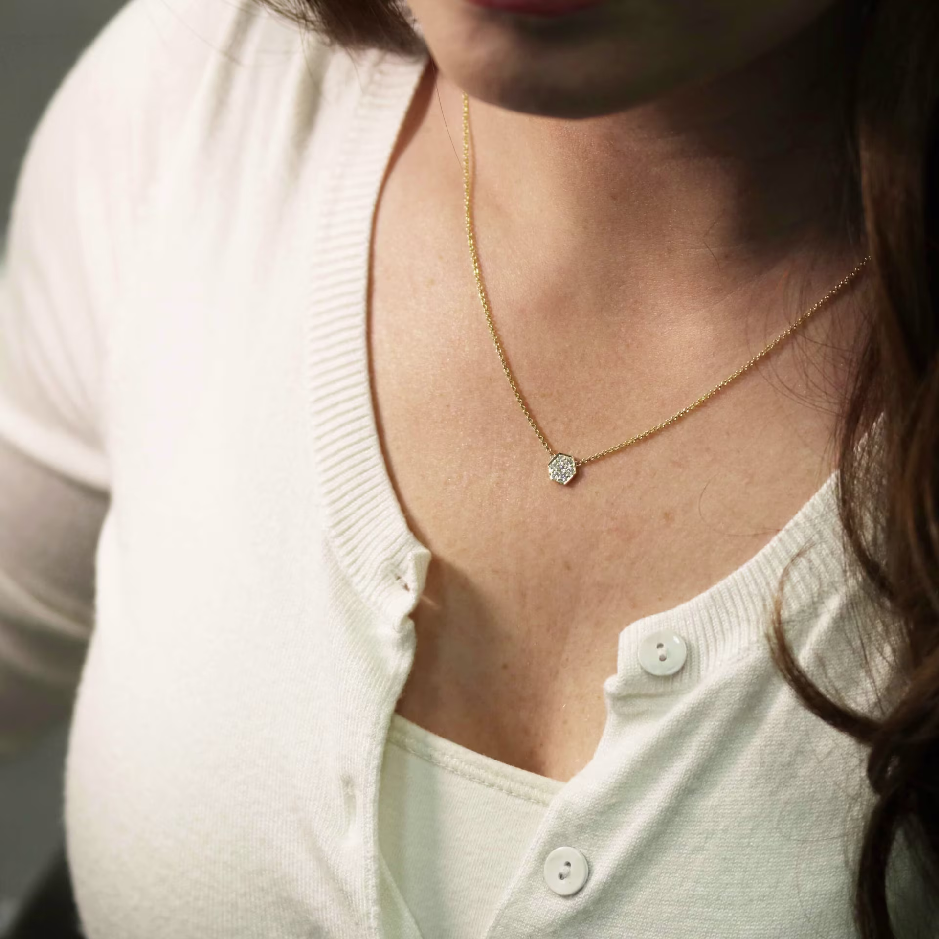 yellow gold geometric carbon necklace