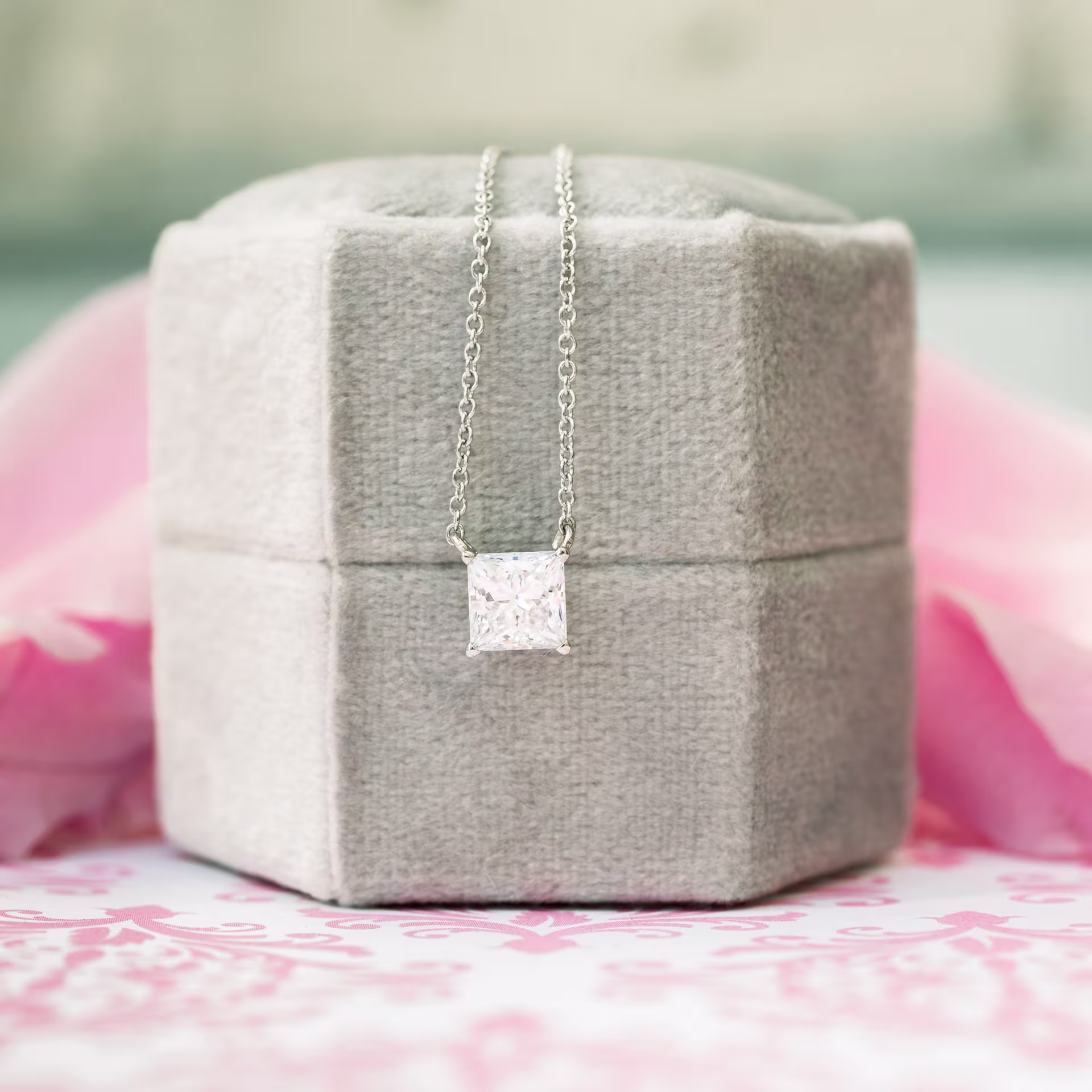 1.0 ct Created Diamonds set in Platinum Floating Princess Pendant (Main View)