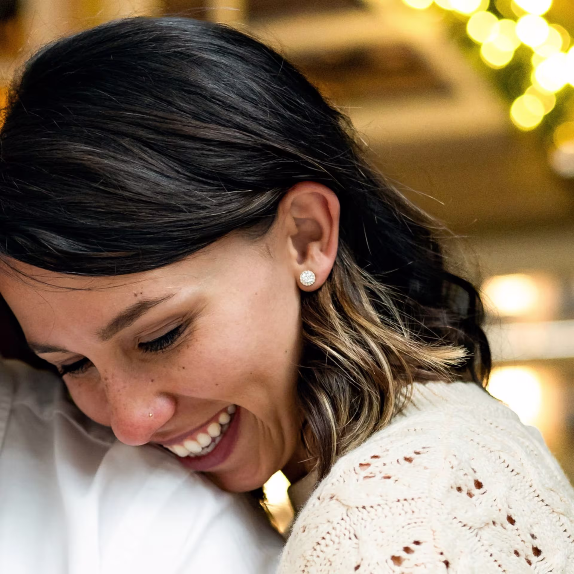 14k yellow gold round halo lab diamond stud earrings ada diamonds design ad 324 on model