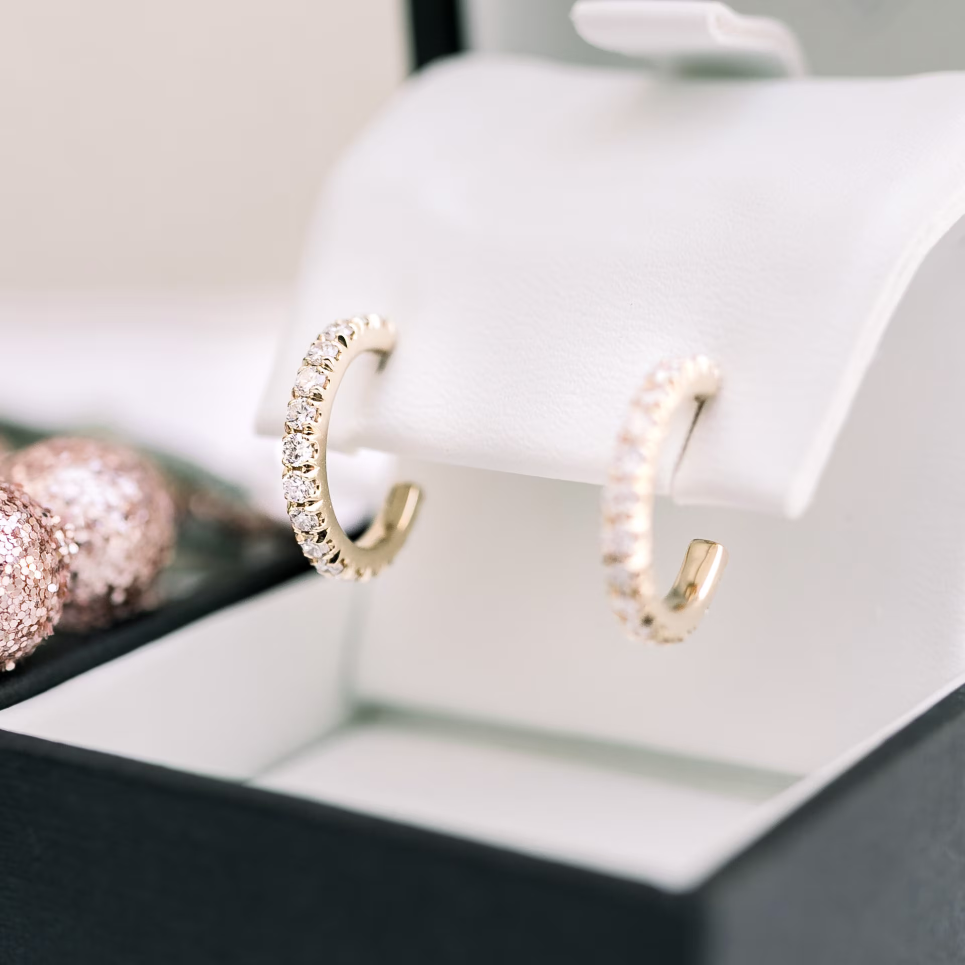 0.63 Carat Round Lab Diamonds set in Yellow Gold J Huggie Hoop Earrings (Main View)