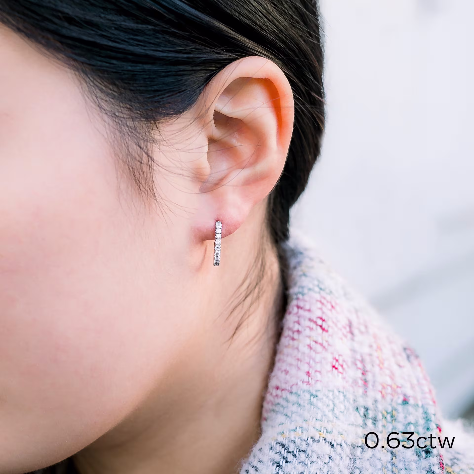 0.63ctw J Huggie Hoop white gold earrings made with lab grown diamonds ADA Diamonds ad 325