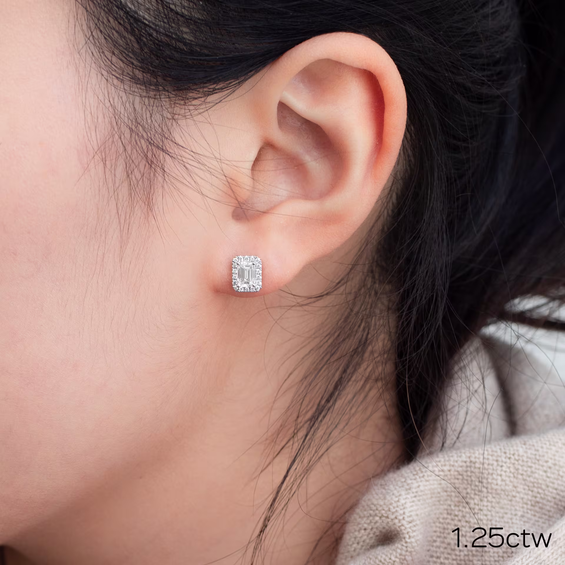 1.25 ctw Diamonds set in Heavenly Halo Emerald Studs (Main View)