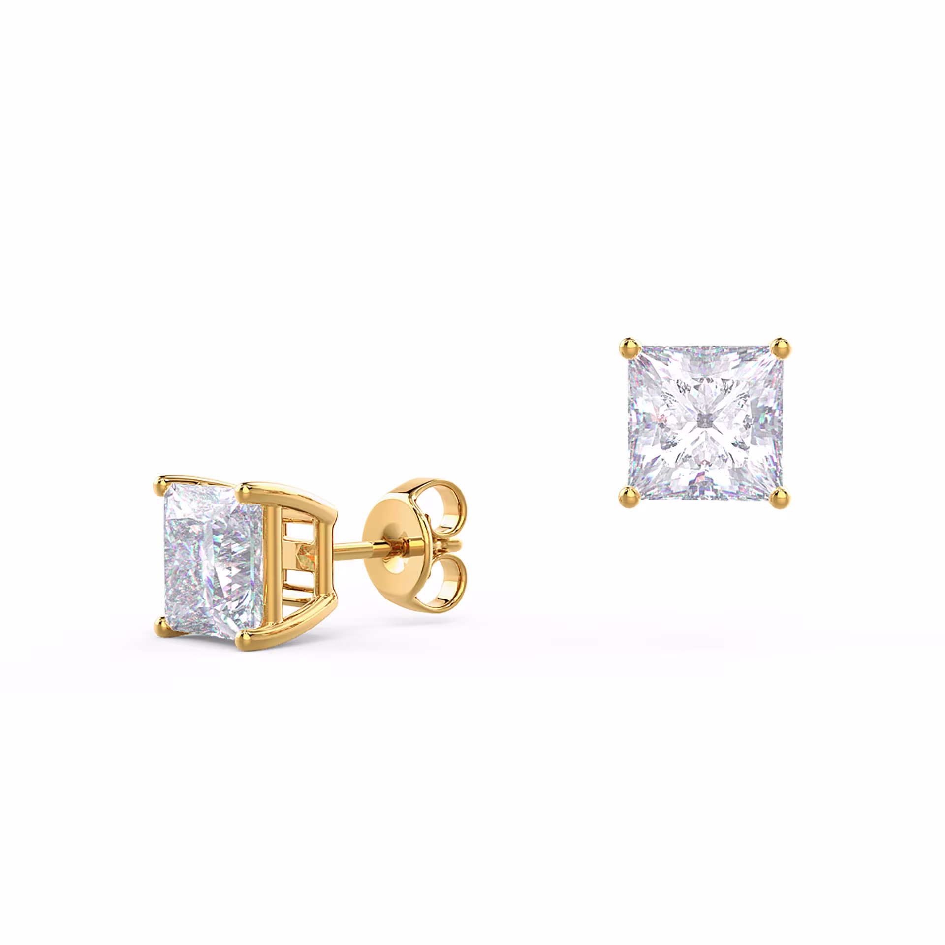 2 ctw Princess Stud Earrings in yellow gold made with laboratory grown diamonds ADA Diamonds ad design number 002