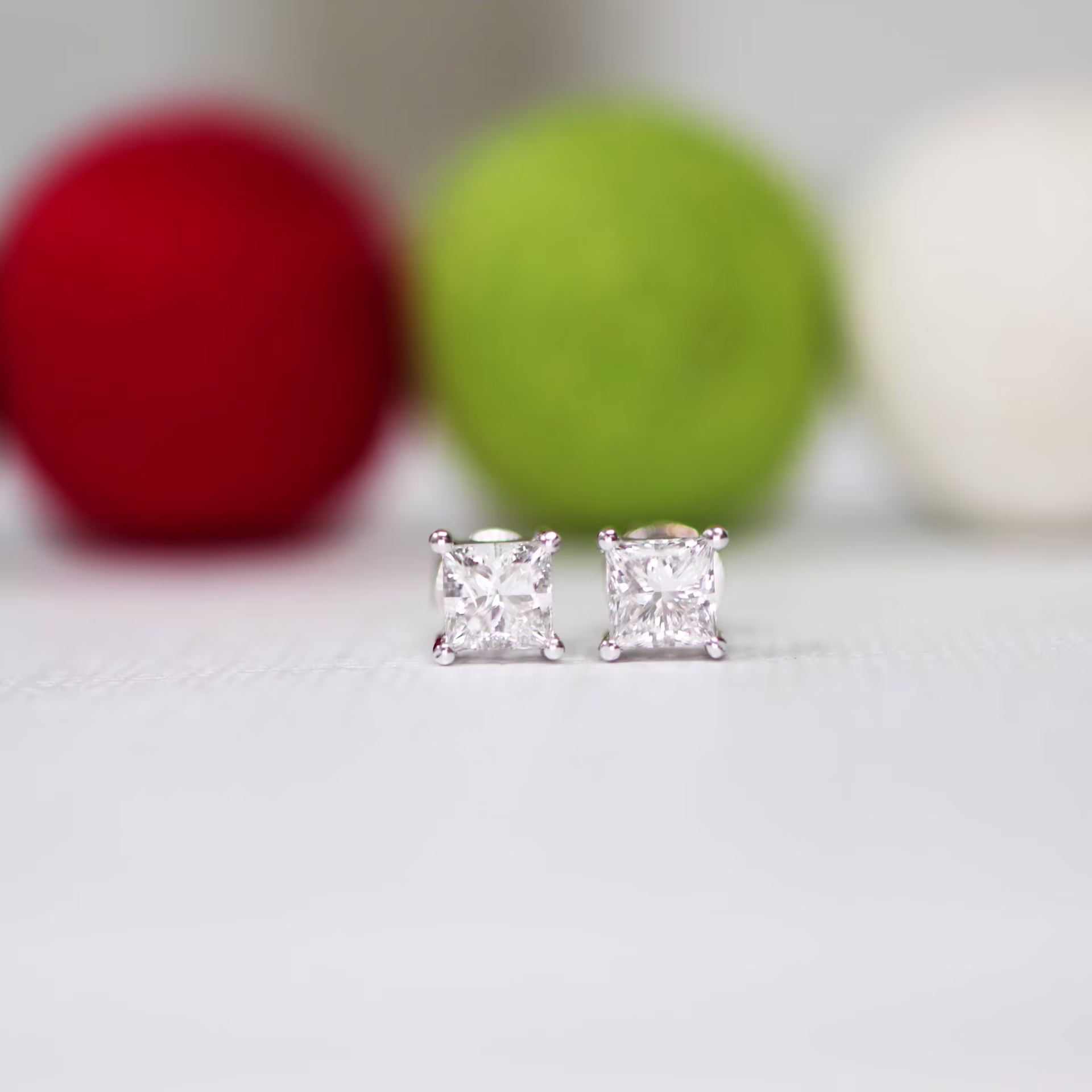 1.0 Carat Diamonds set in Platinum Princess Cut Diamond Stud Earrings
