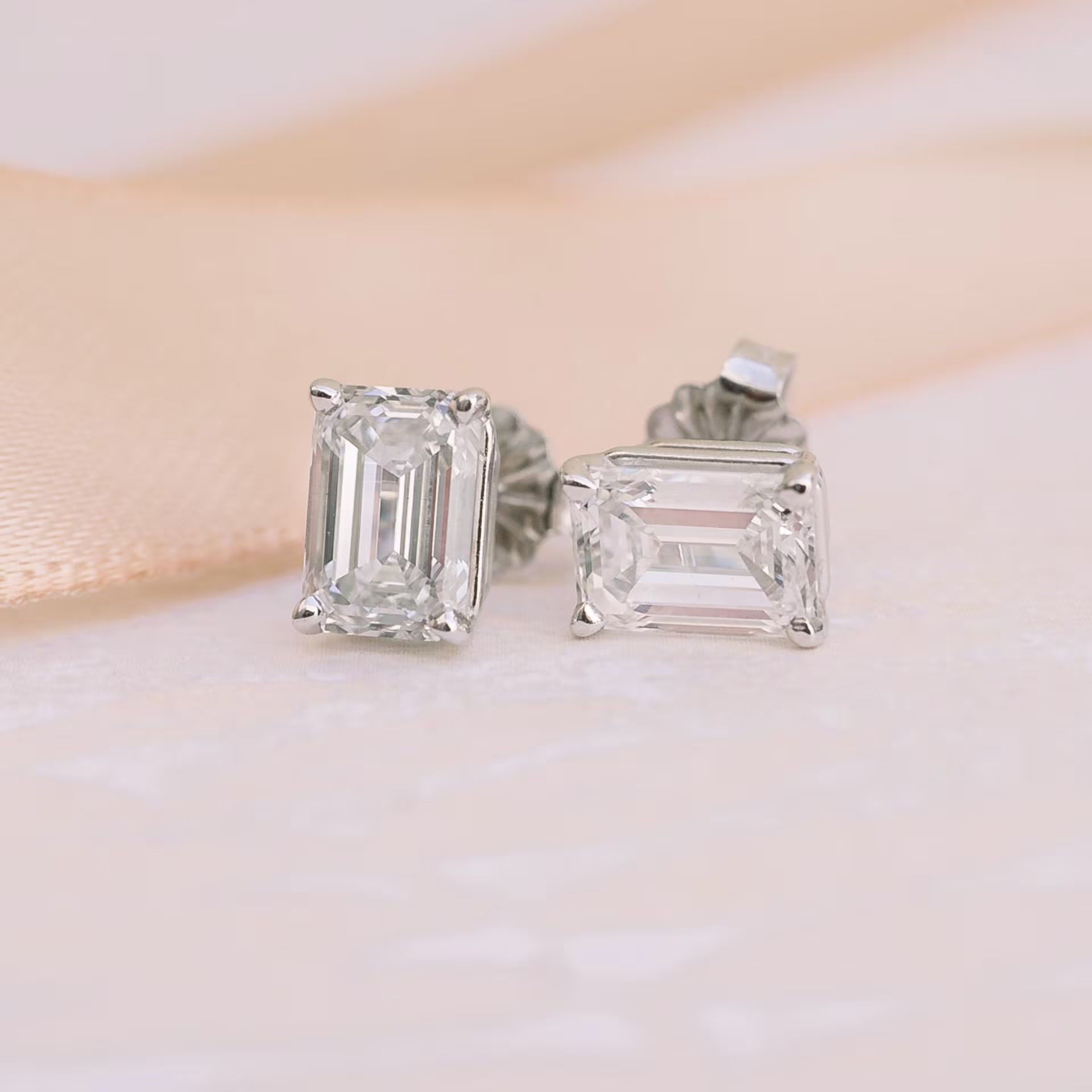 Platinum Emerald Cut Diamond Stud Earrings featuring 2.0 ctw Diamonds (Main View)