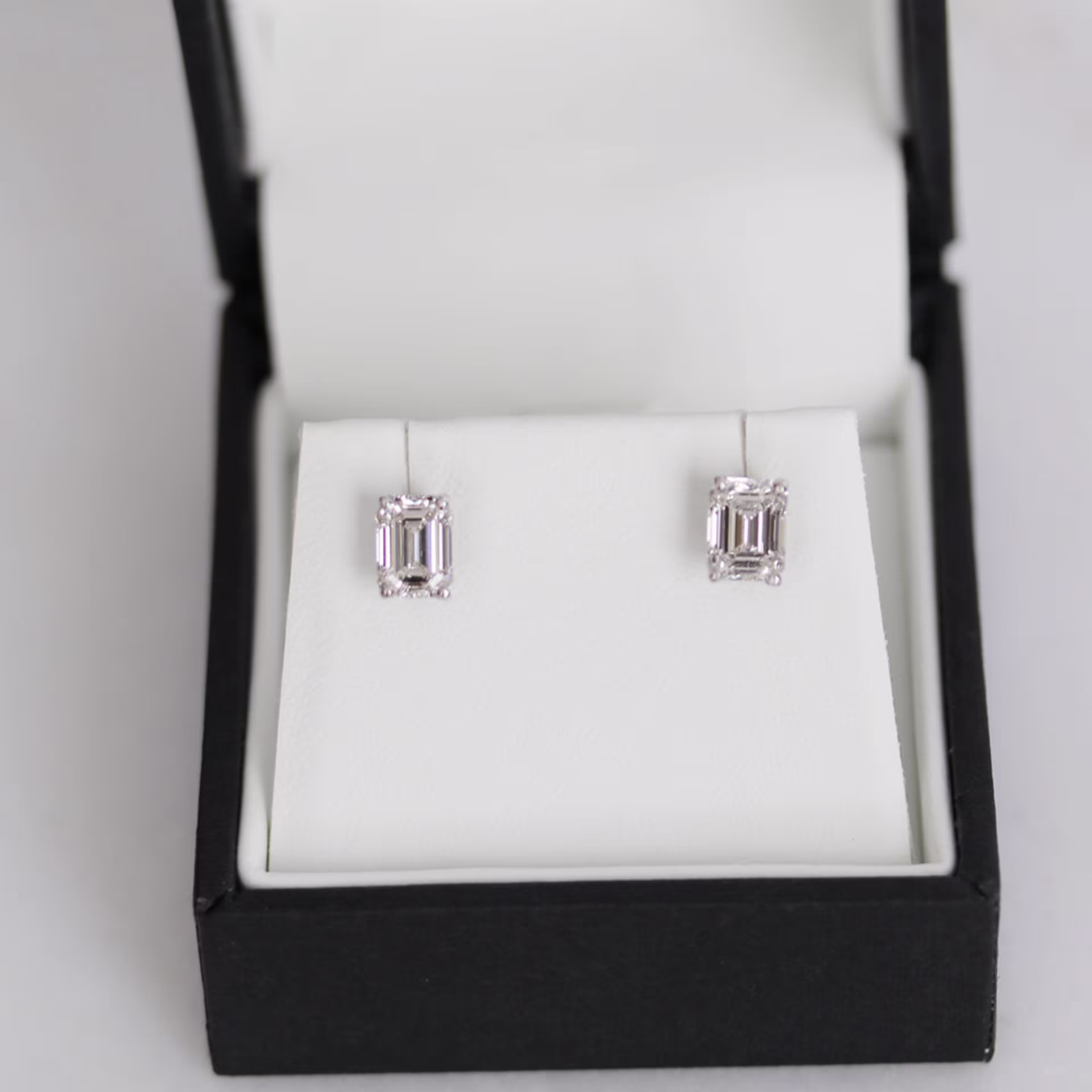 Hand Selected 1.4 Carat Lab Diamonds set in Platinum Emerald Cut Diamond Stud Earrings (Main View)