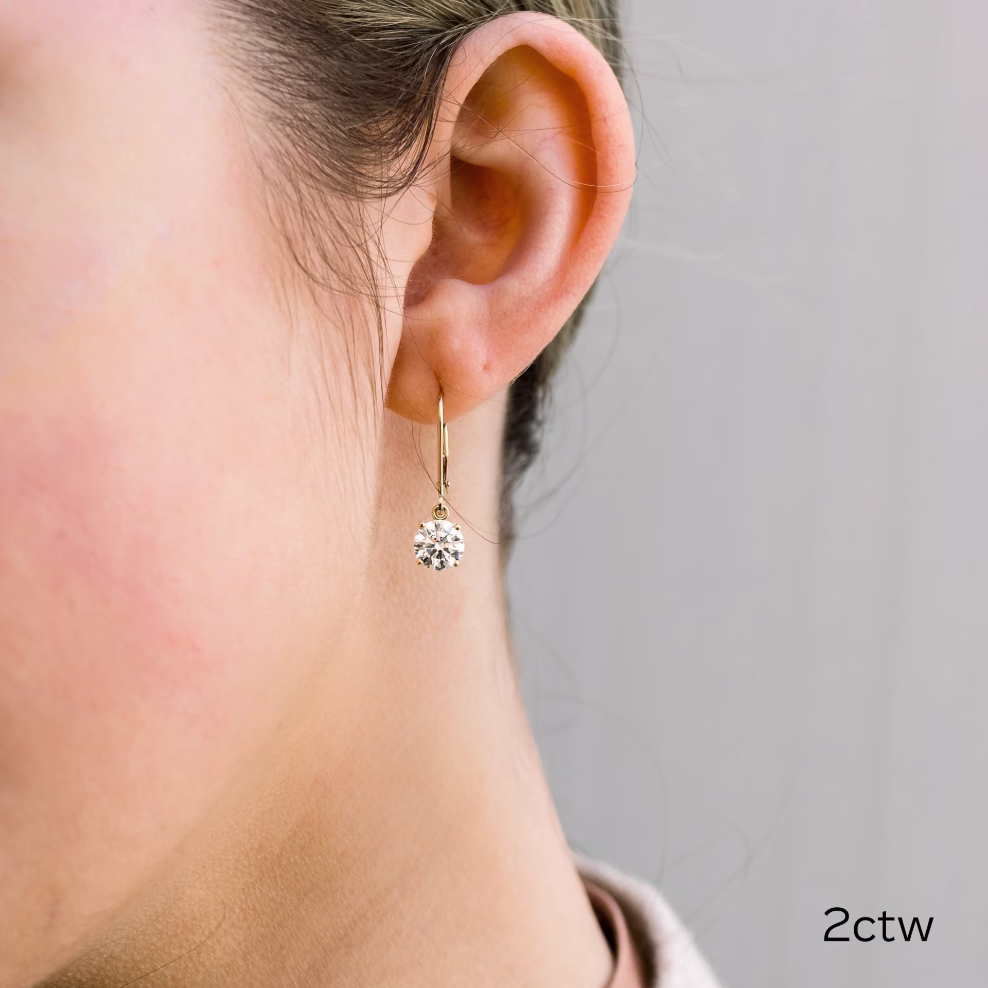 2.0 ct Round Lab Diamonds set in 14k Yellow Gold Four Prong Drop Earrings (Main View)