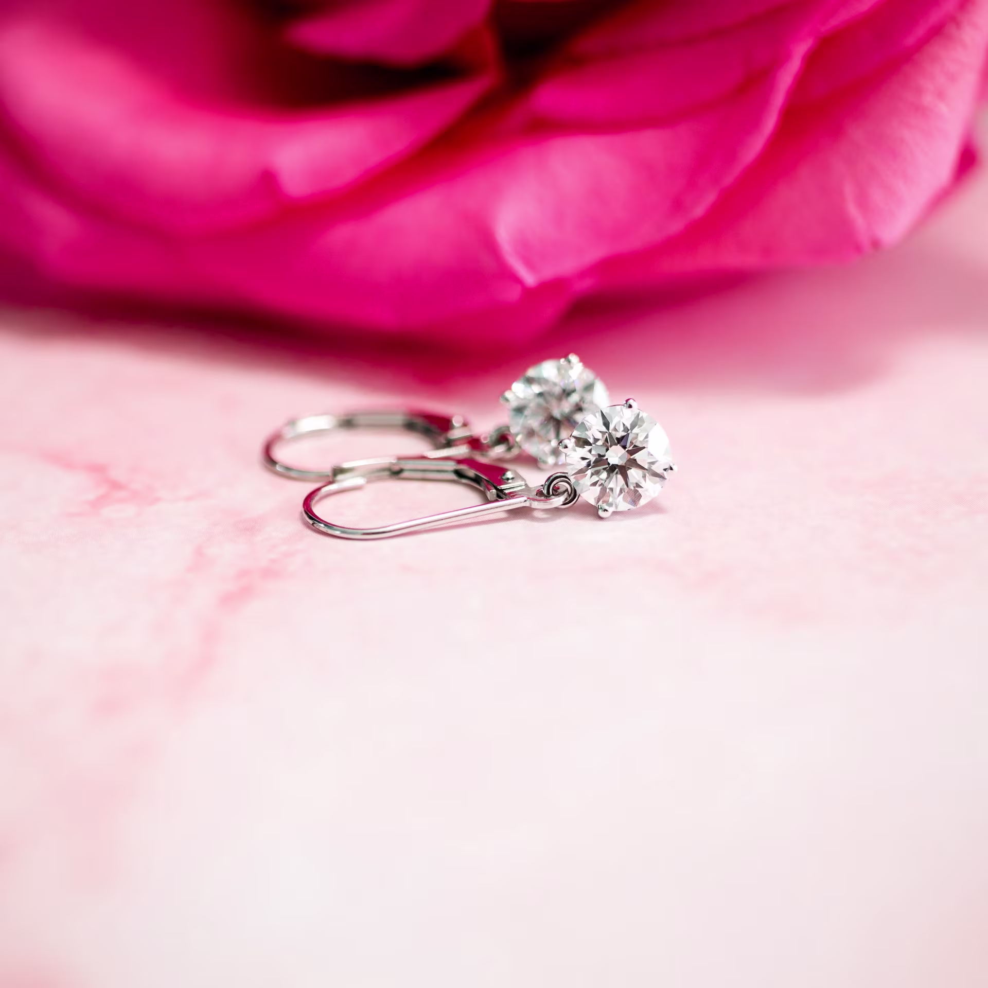 Exceptional Quality 2.0 Carat Round Lab Created Diamonds set in Platinum Round Diamond Prong Set Drop Earrings (Side View)