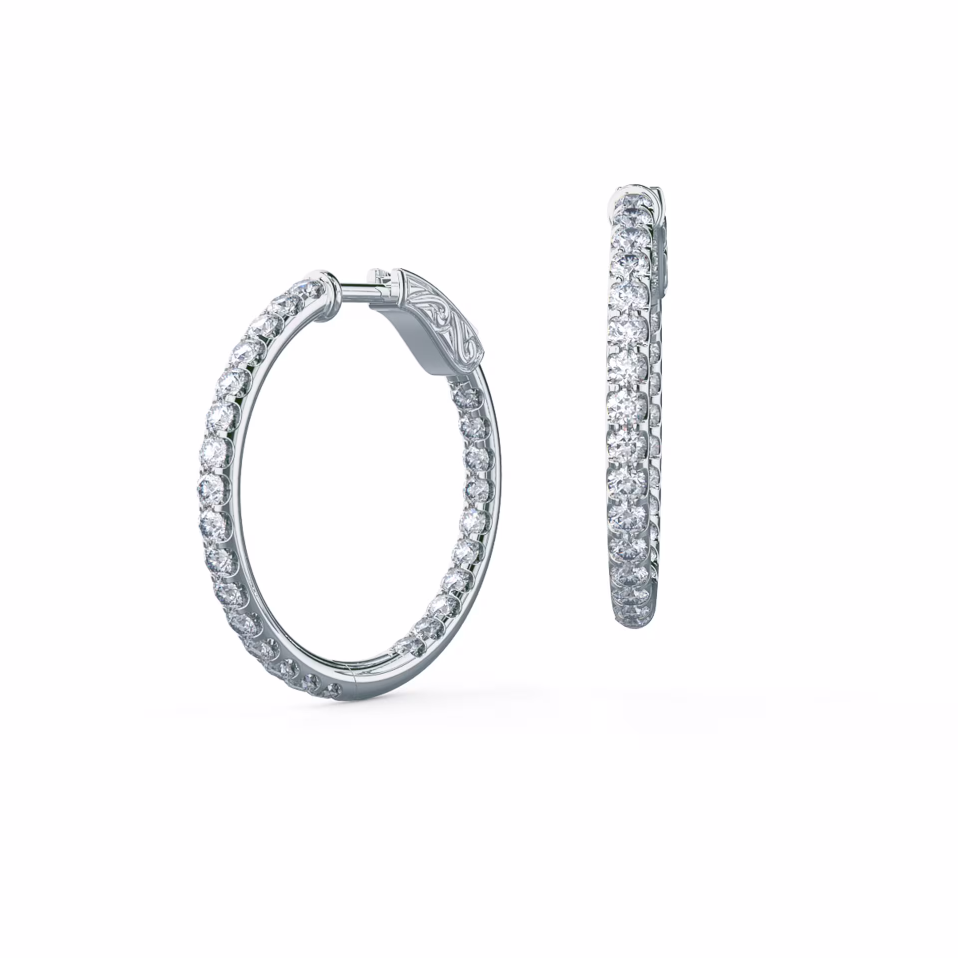 1.0 Carat Round Man Made Diamonds set in 14kt White Gold Inside Out Hoop Earrings (Main View)
