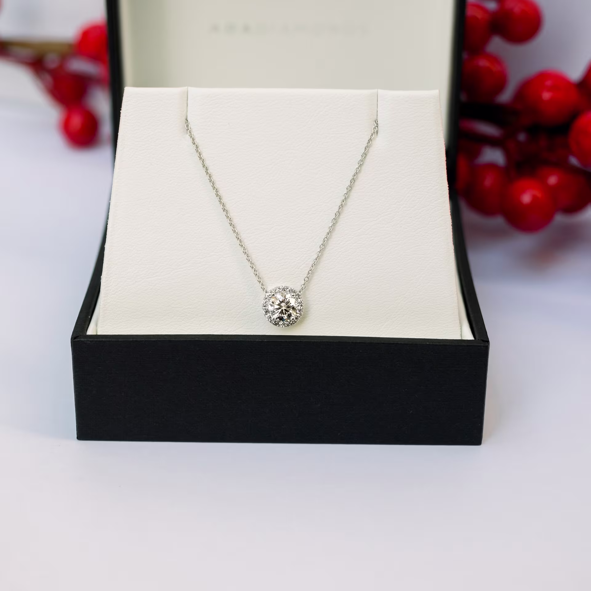 Round Lab Diamonds set in White Gold Single Halo Pendant (Main View)