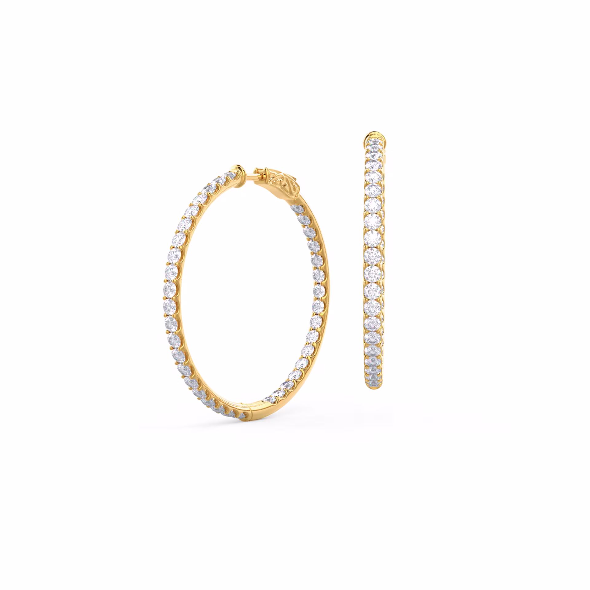 1.75 ctw Round Lab Diamonds set in 14k Yellow Gold Inside Out Diamond Hoop Earrings (Main View)