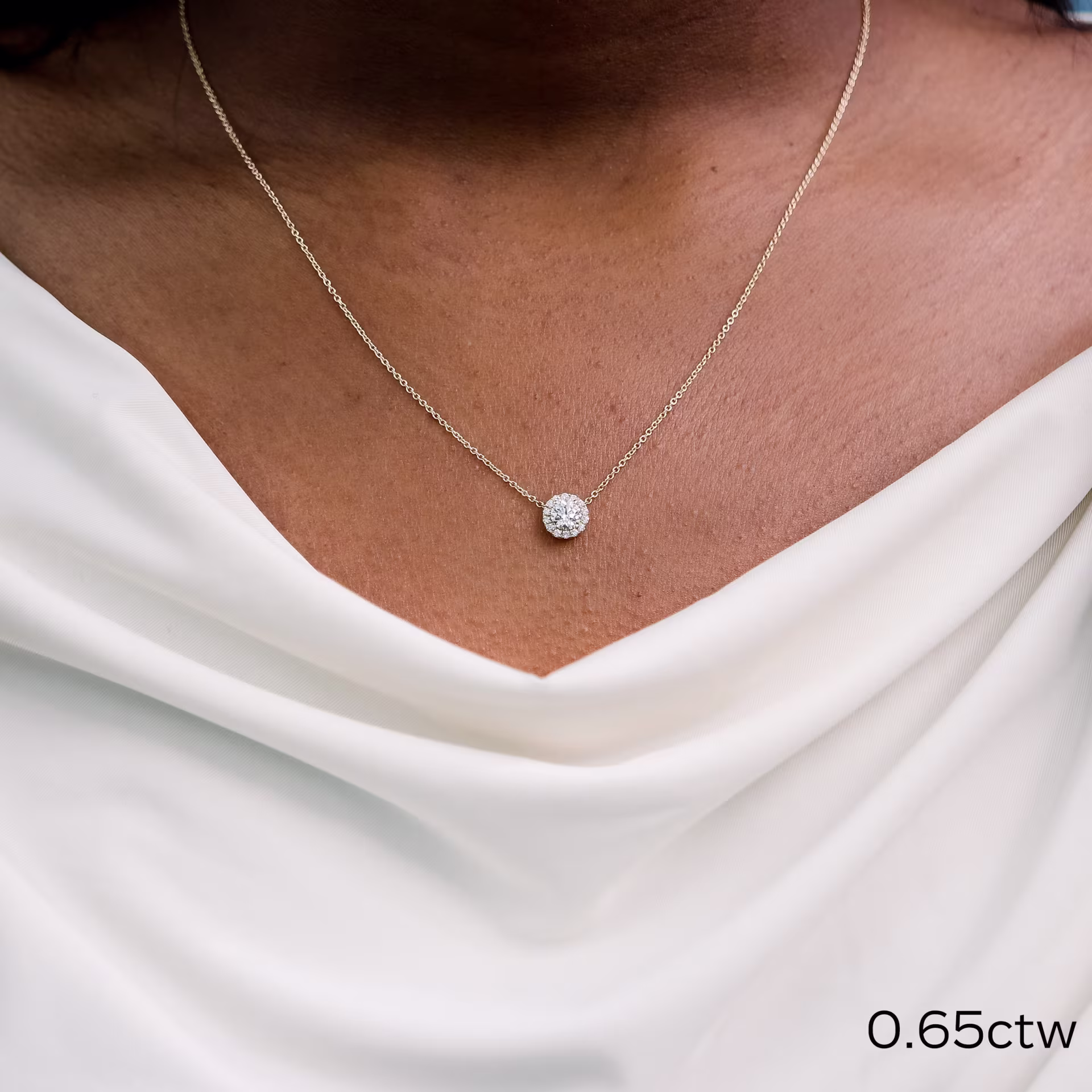 Hand Selected 0.65 Carat Round Diamonds set in Yellow Gold Single Halo Round Diamond Pendant (Main View)