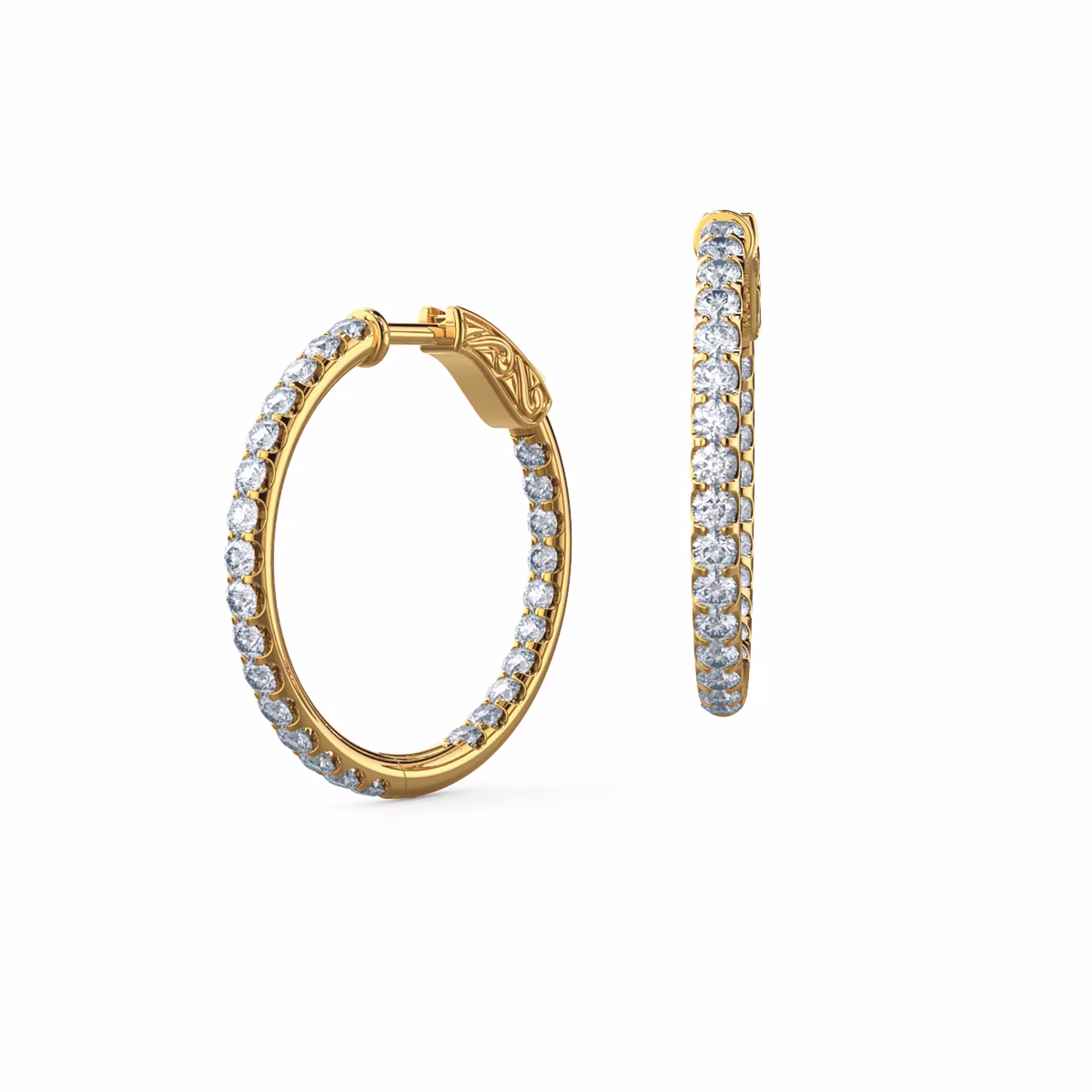 1.0 Carat Round Brilliant Created Diamonds set in 14k Yellow Gold Inside Out Hoop Earrings ()
