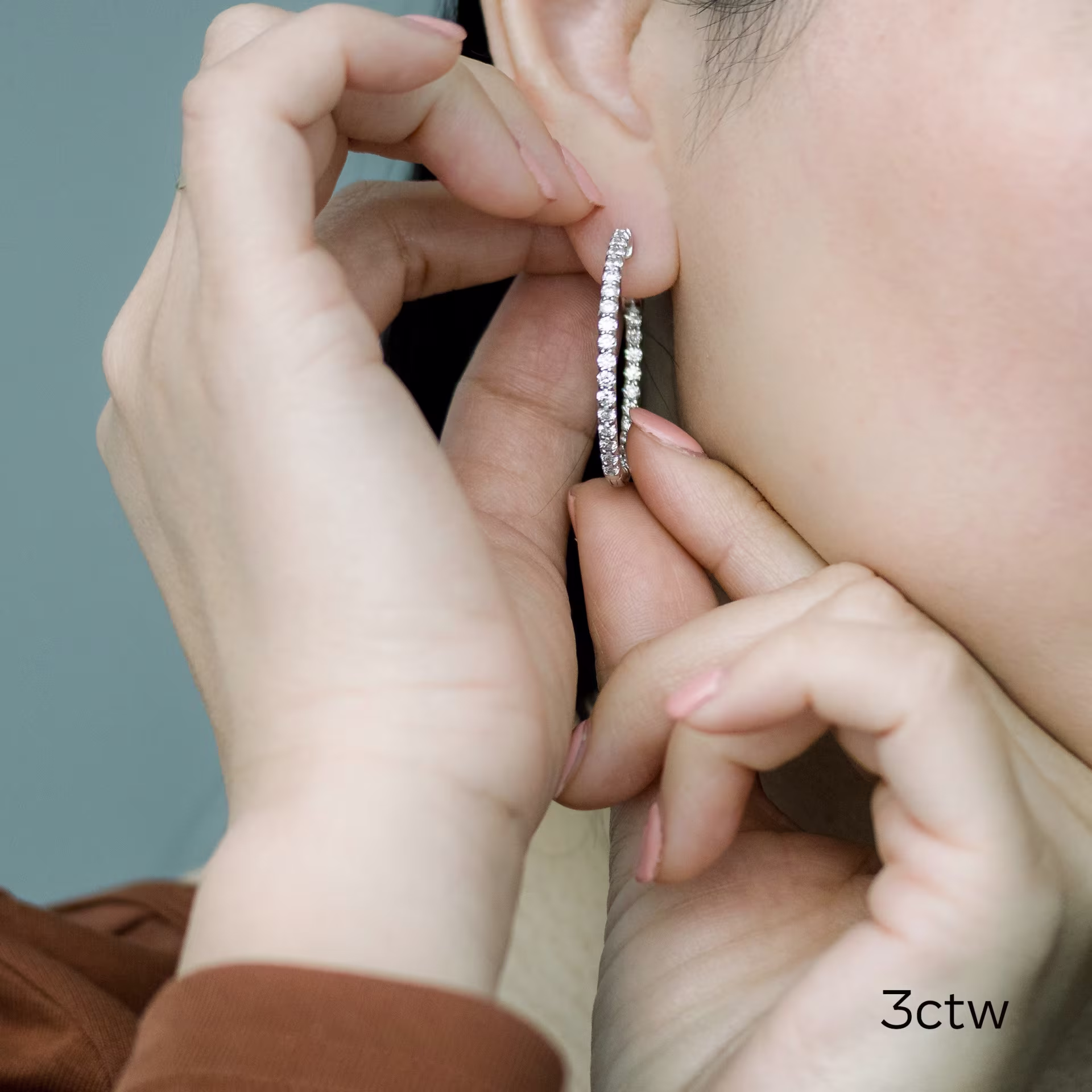 3.0 ct Round Diamonds set in 14k White Gold Inside Out Diamond Hoop Earrings (Side View)