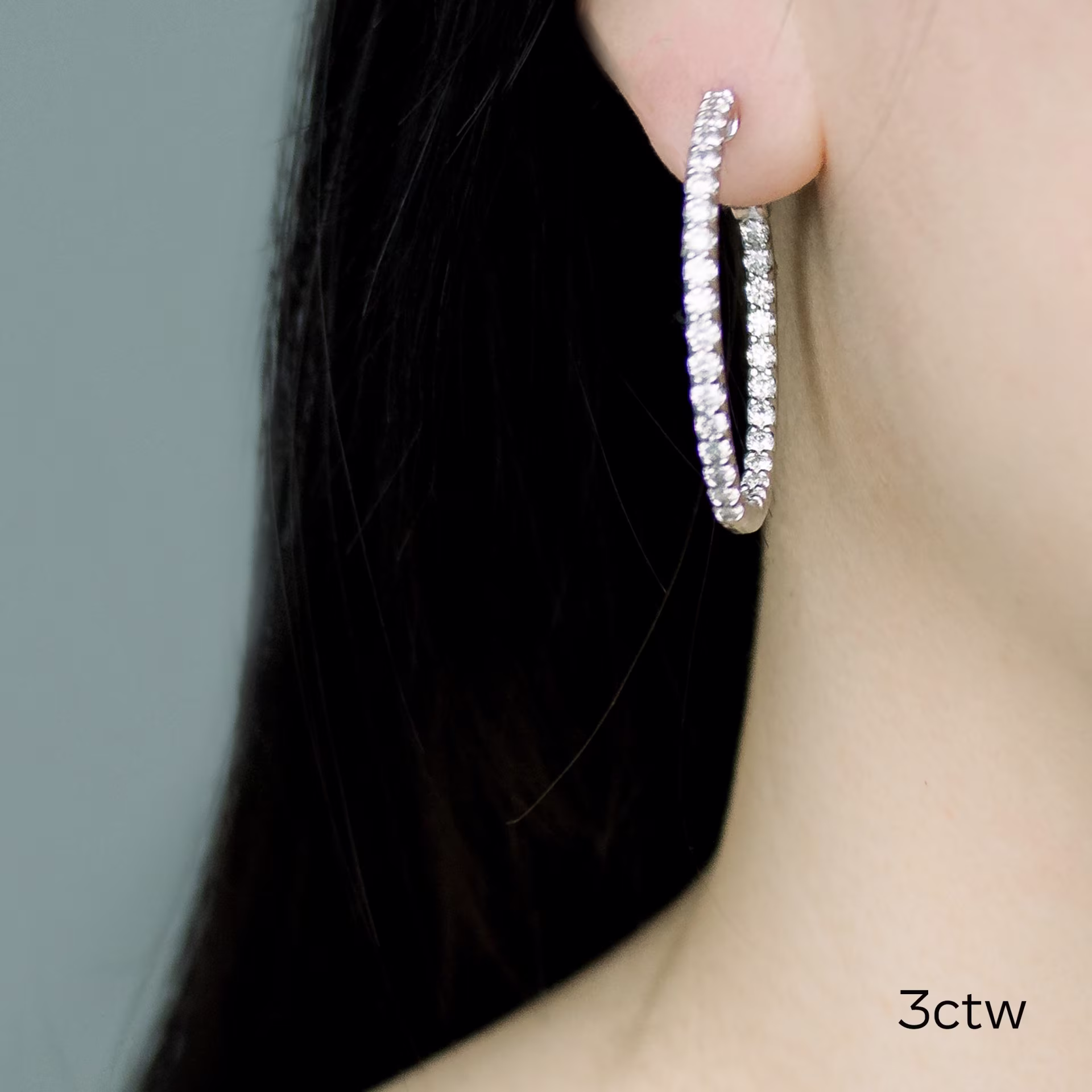 platinum 3 ct lab diamond inside out hoops ada diamonds design ad 008 on model