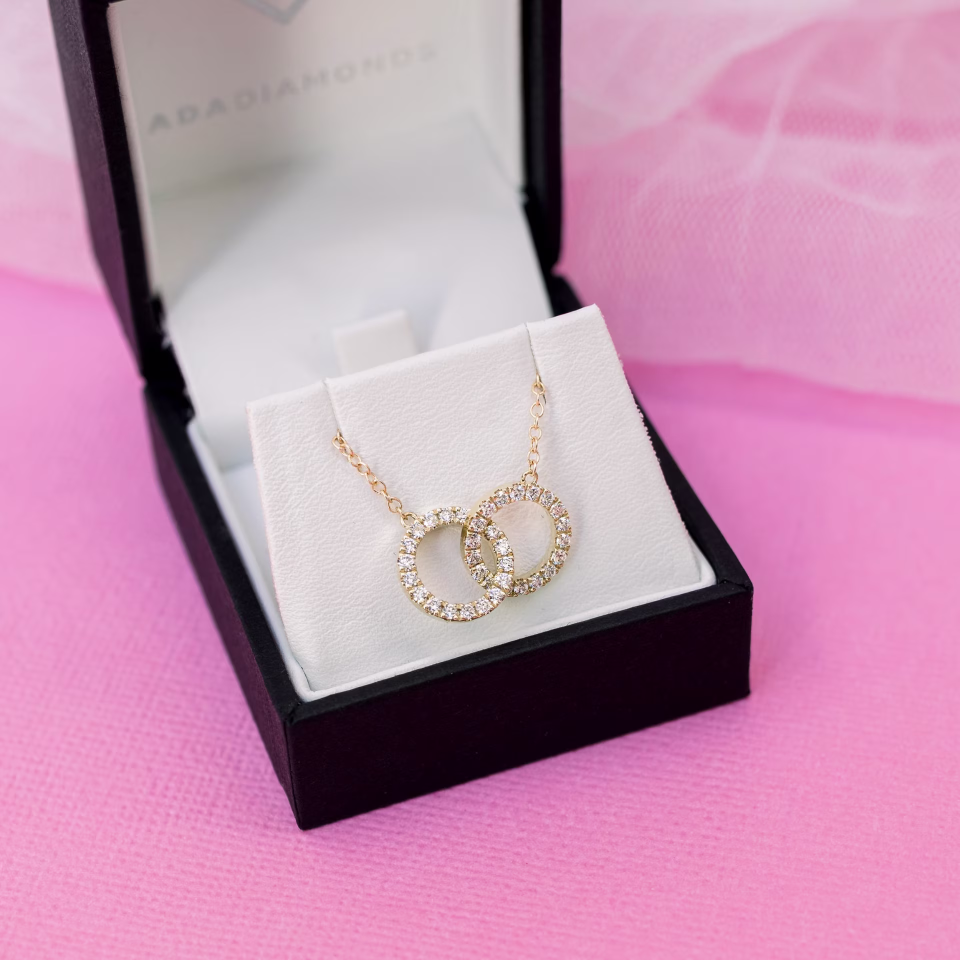 yellow gold double interlocking circle lab diamond fashion necklace ada diamonds design ad 034