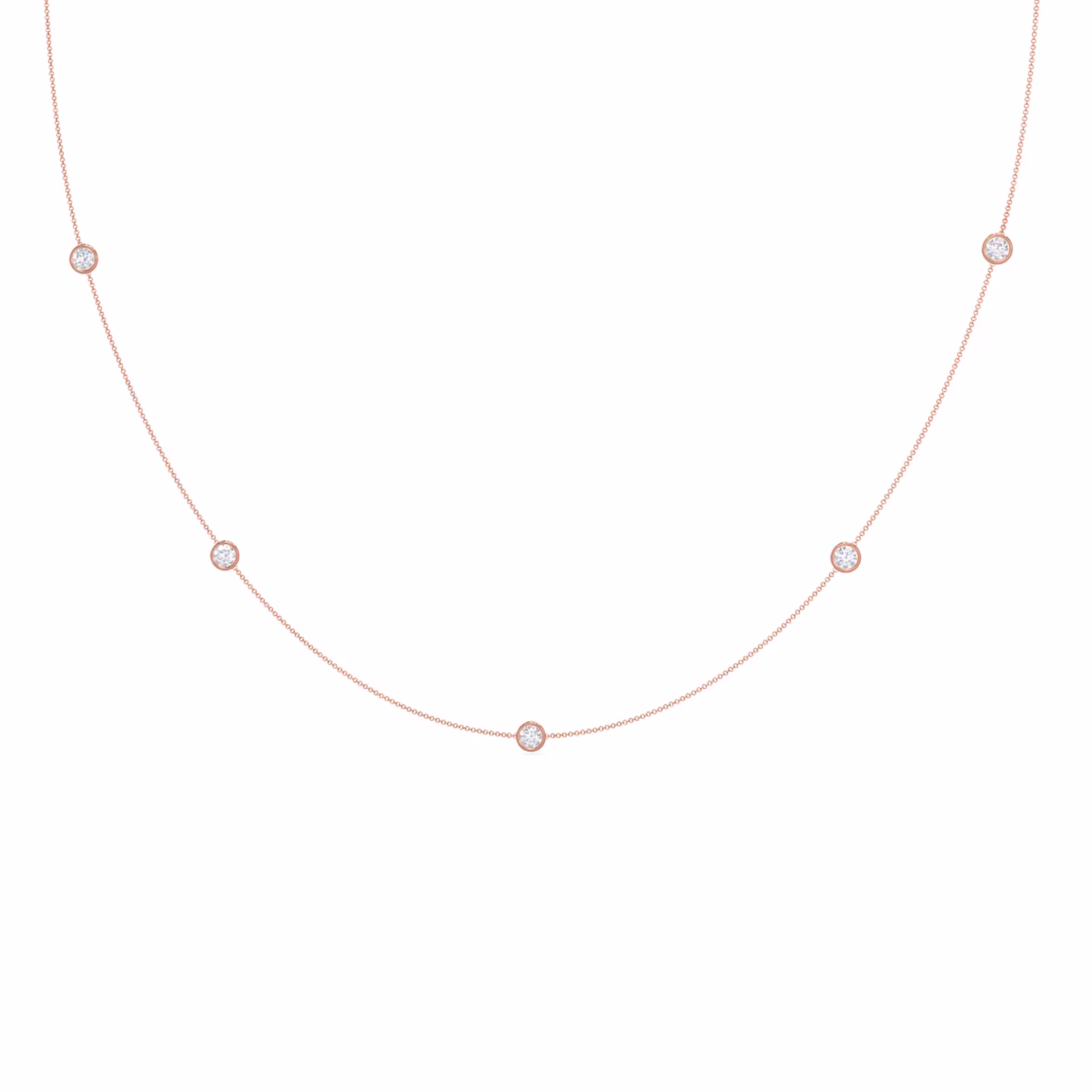 Round Brilliant Created Diamonds set in Rose Gold Five Diamond Station Necklace (Main View)