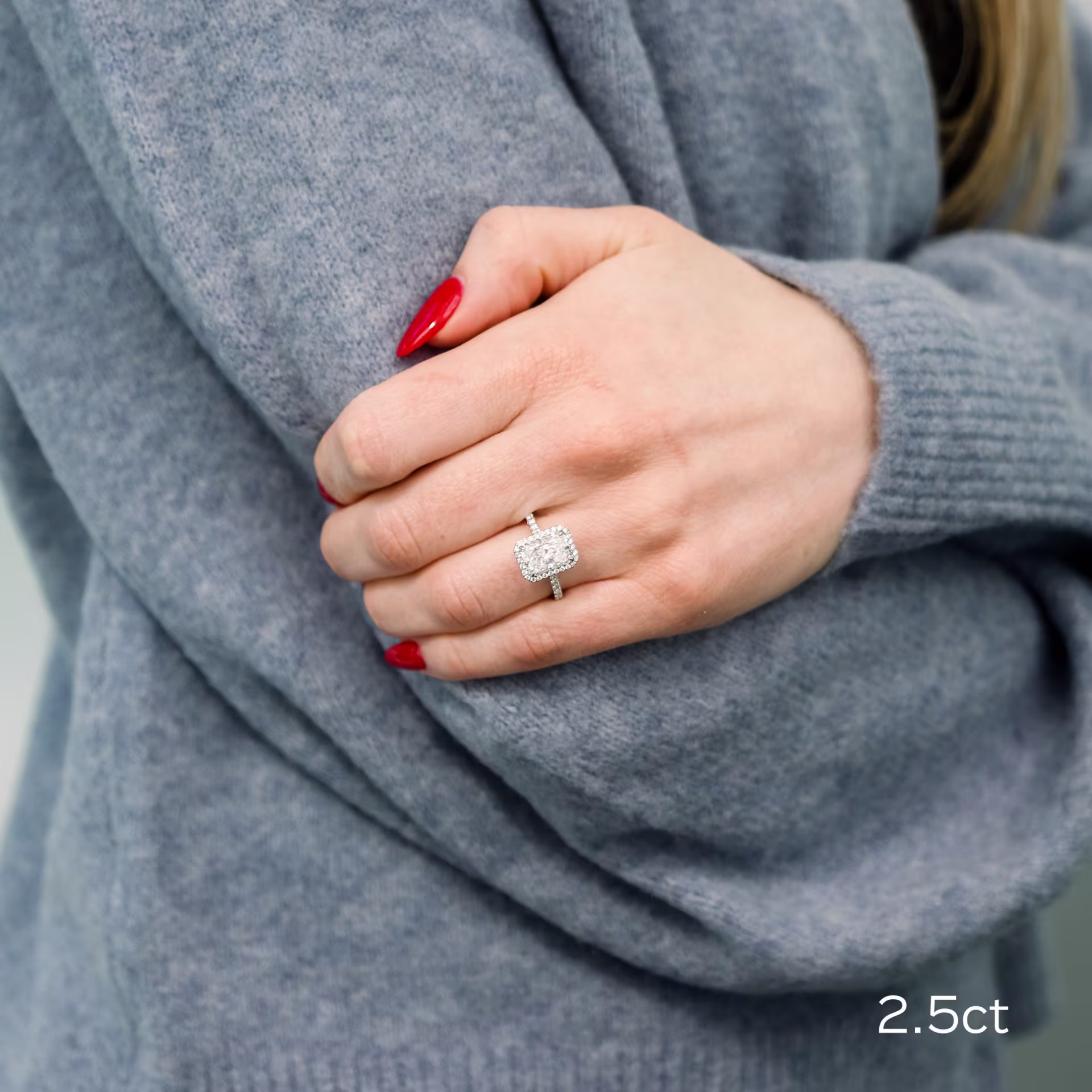 Platinum Radiant Halo Pavé Setting featuring 2.5 Carat Synthetic Diamonds (Main View)