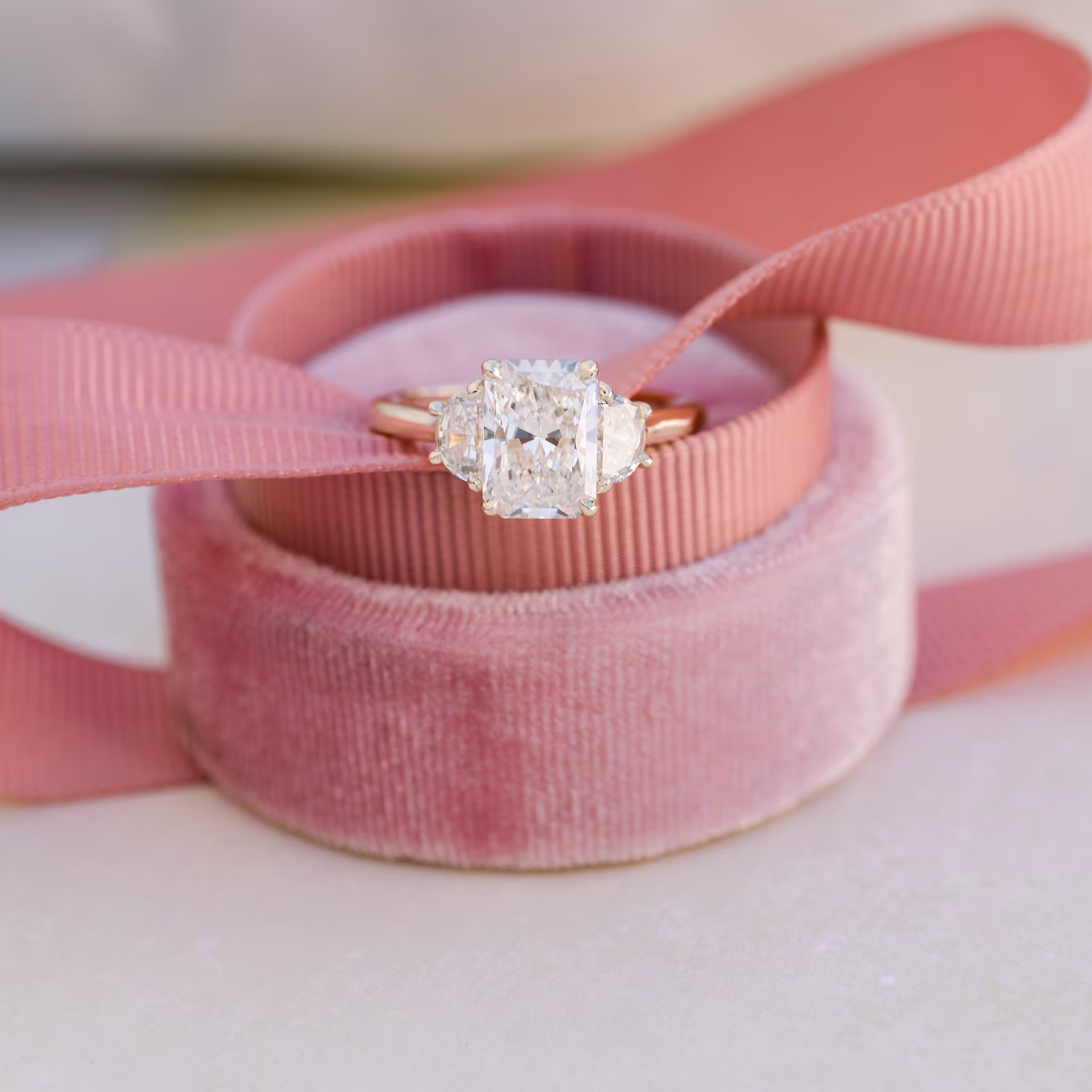 14k yellow gold radiant and half moon lab diamond engagement ring ada diamonds design ad 489