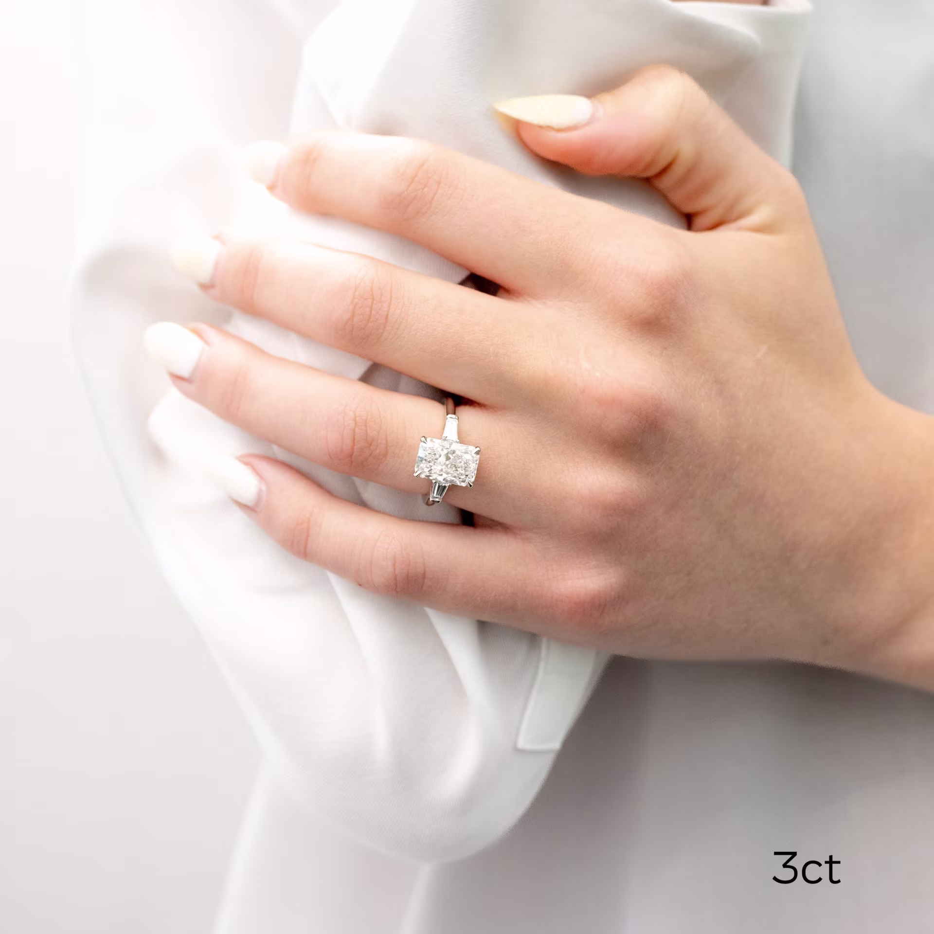 platinum 3 carat radiant cut lab diamond engagement ring with baguette side stones ada diamonds design ad485