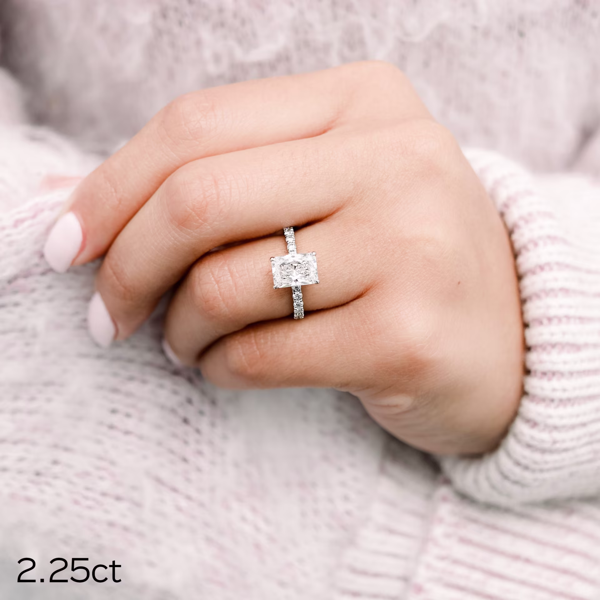 2.25ct lab created radiant cut diamond in classic pave setting