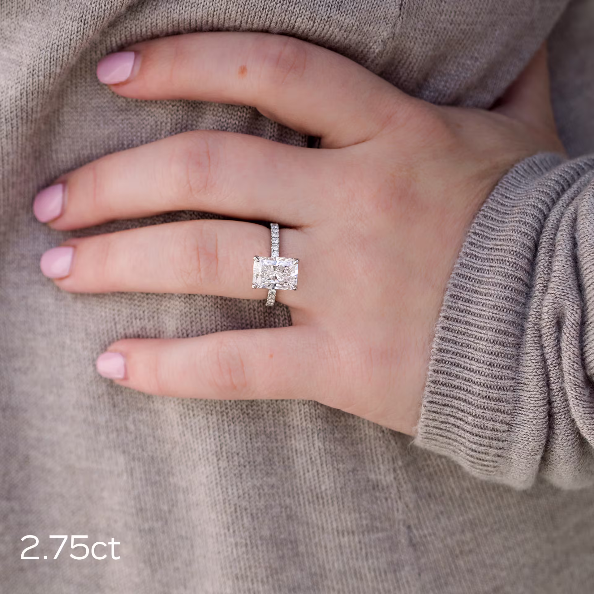 2.75ct radiant cut in pave engagement ring