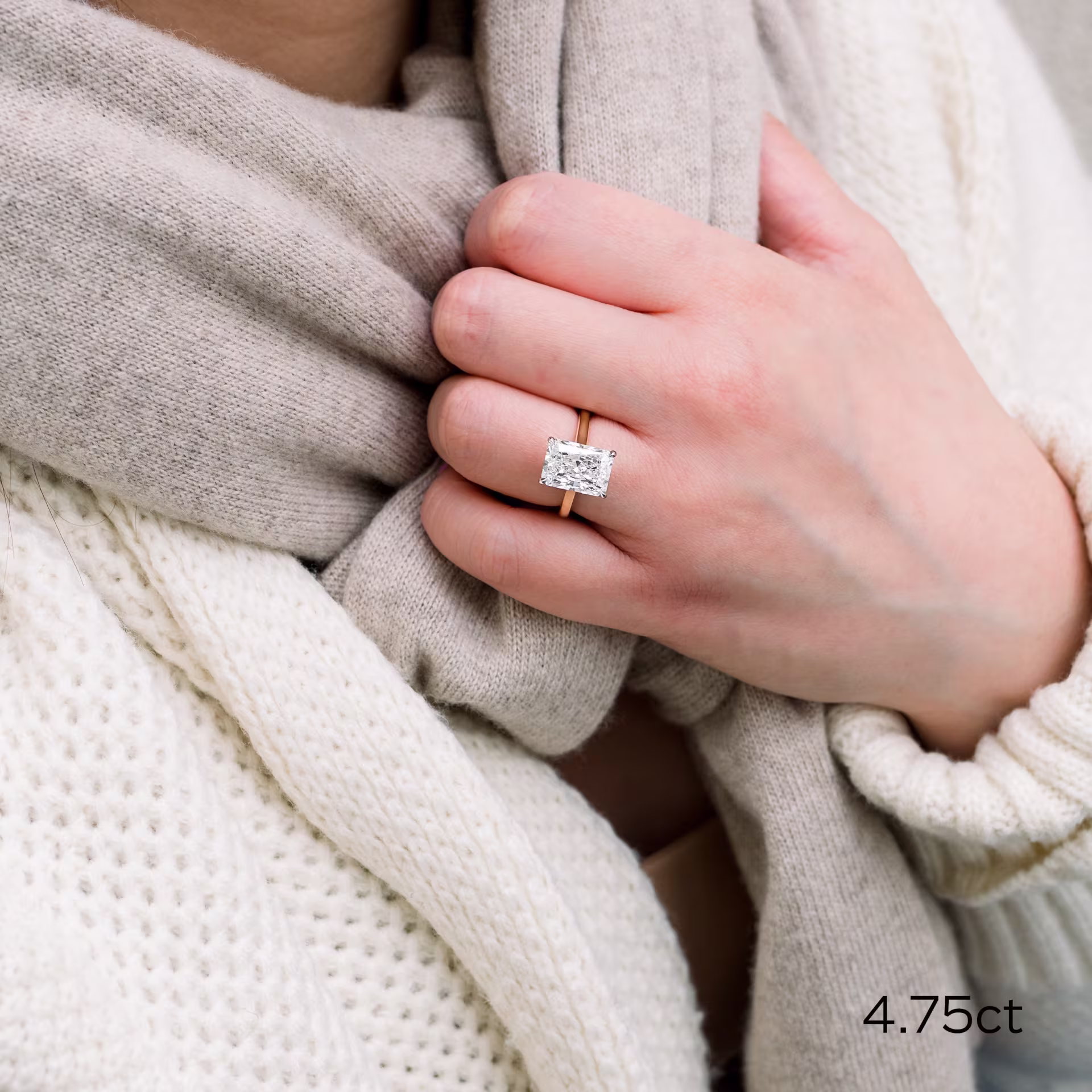 two-tone yellow gold and platinum 5 ct radiant cut lab diamond engagement ring ada diamonds design ad 331 on model