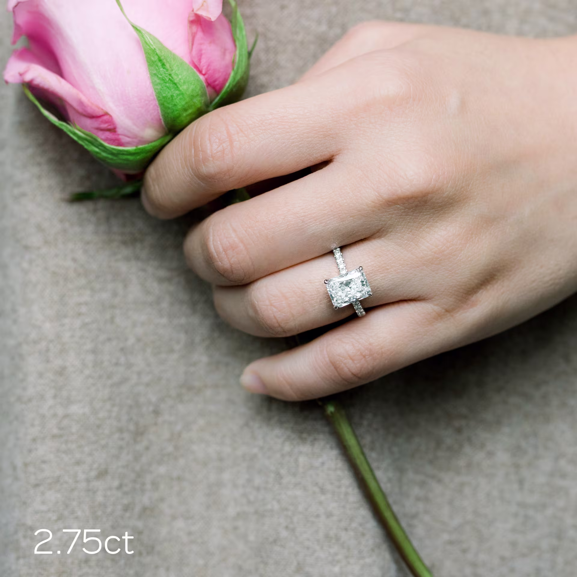 2.75ct radiant cut in cathedral pave