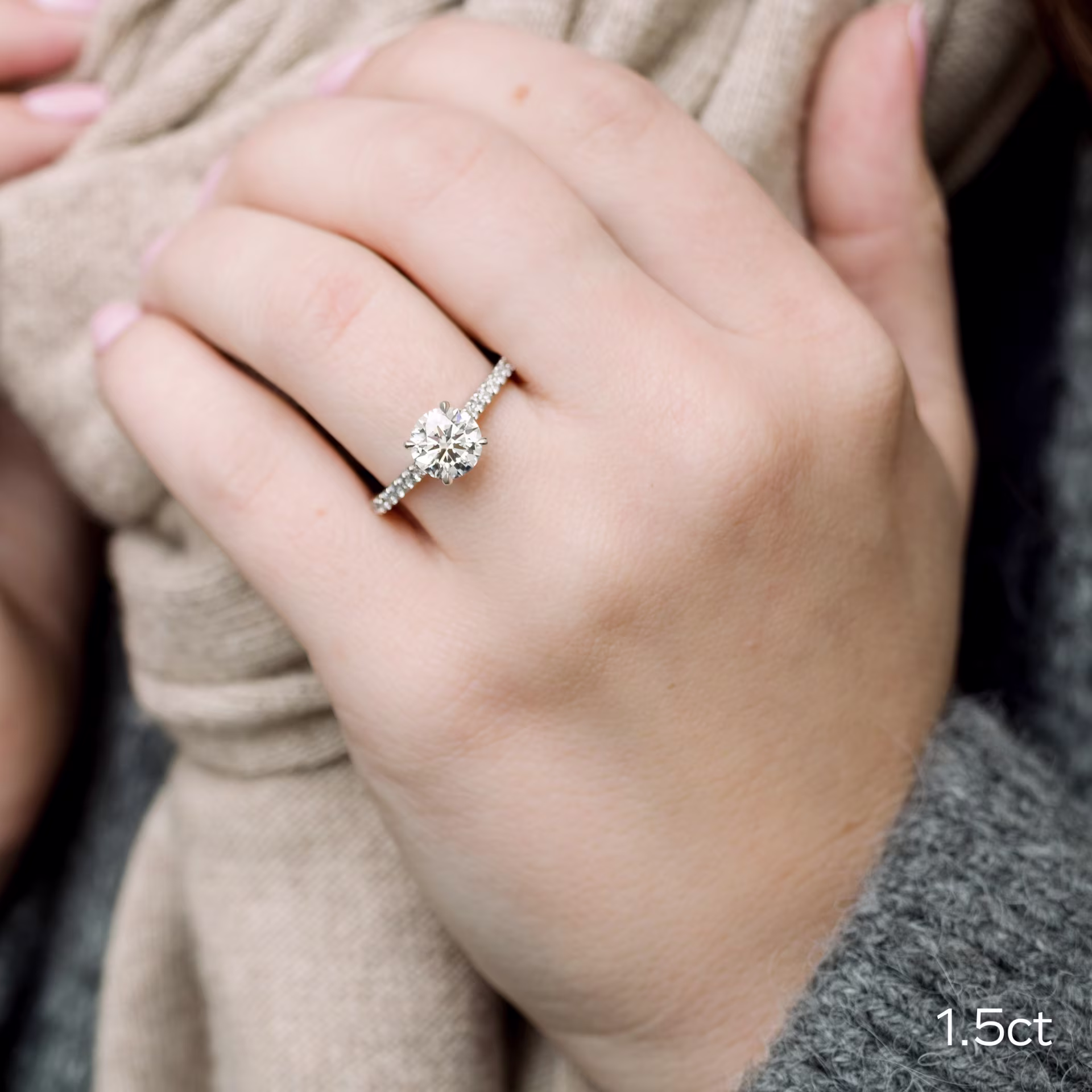 1.5ct lab diamond in cathedral pave setting