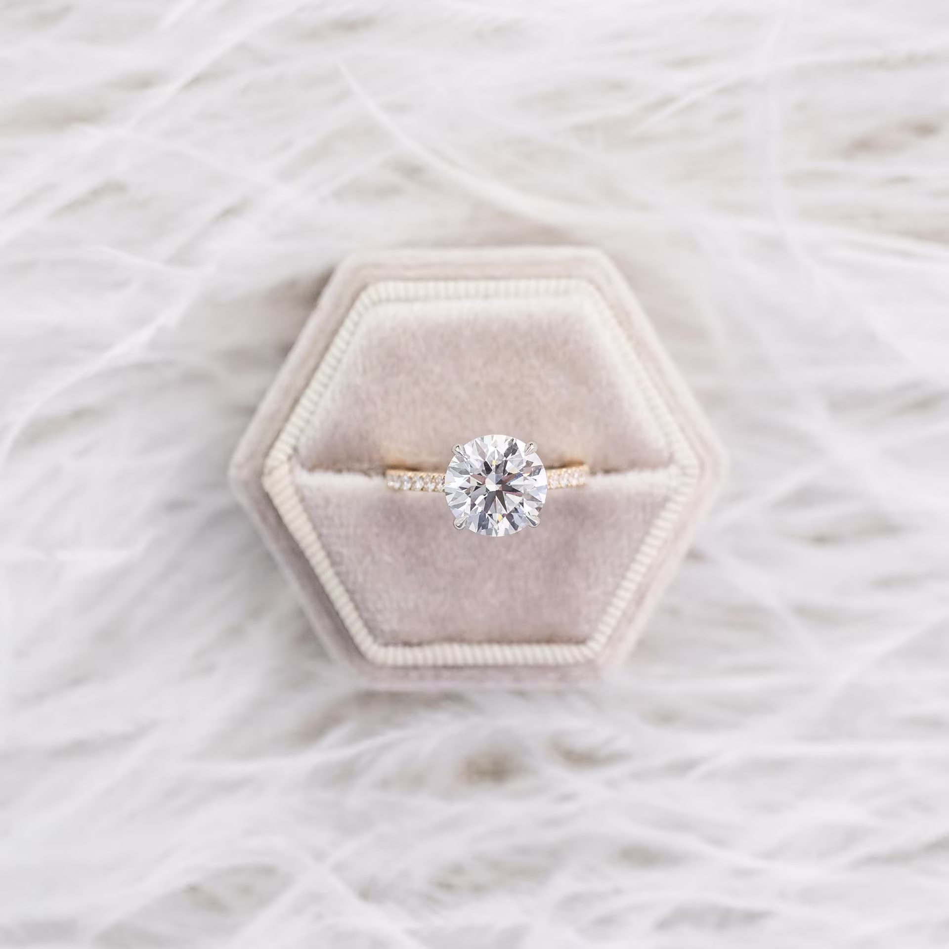 two tone yellow gold and platinum 3ct round lab diamond cathedral pave engagement ring ada diamonds design ad 133