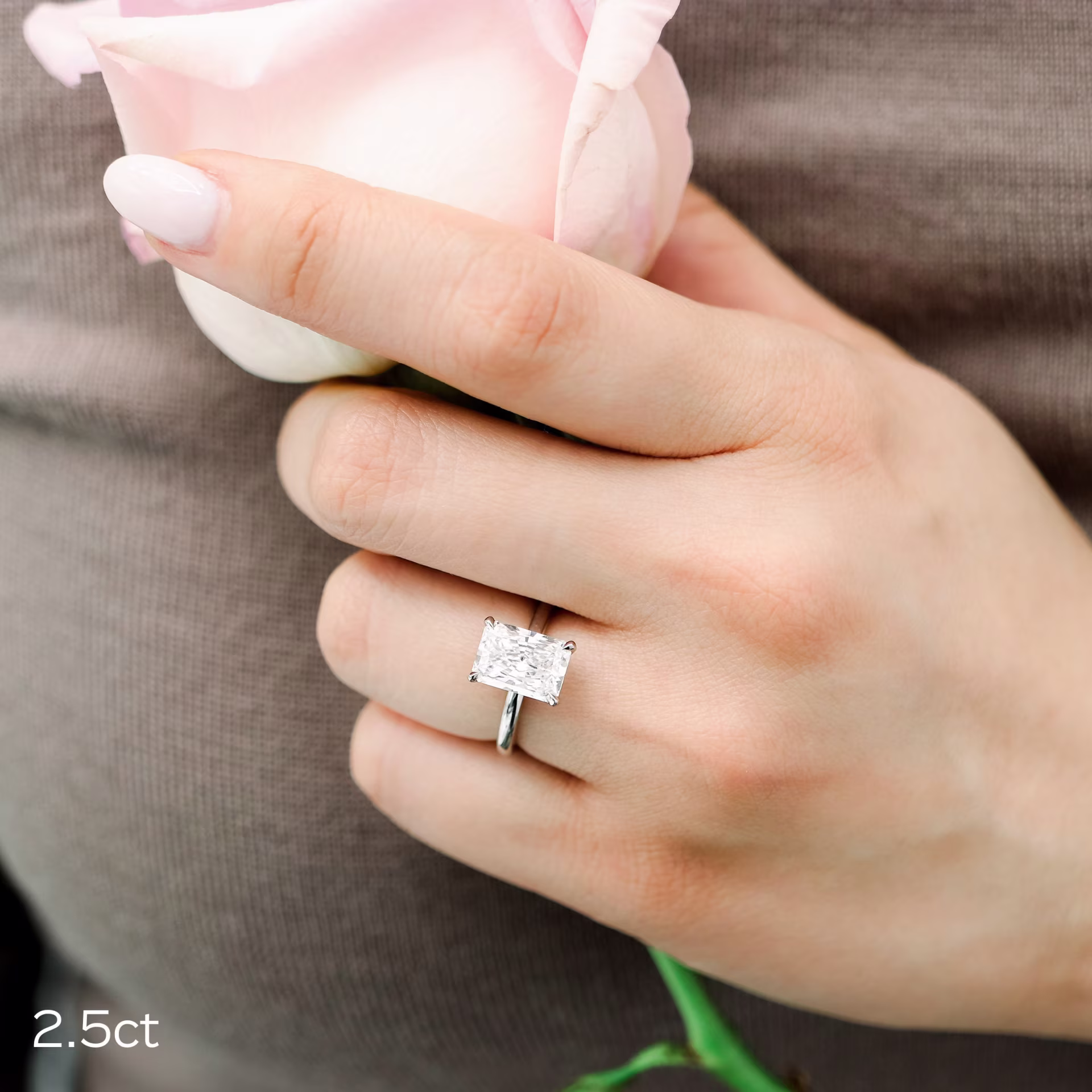 Radiant Petite Four Prong Solitaire featuring 2.5 ct Diamonds