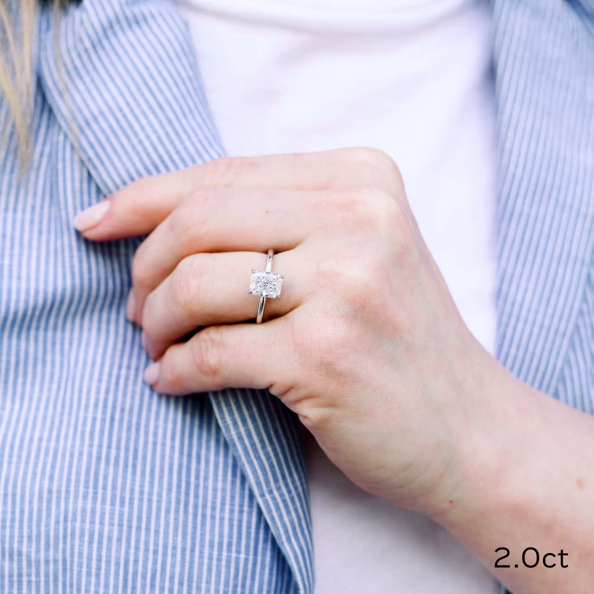 Platinum Four Prong Solitaire Engagement Ring with 2 Carat Radiant Lab Diamond Ada Diamonds Design AD250