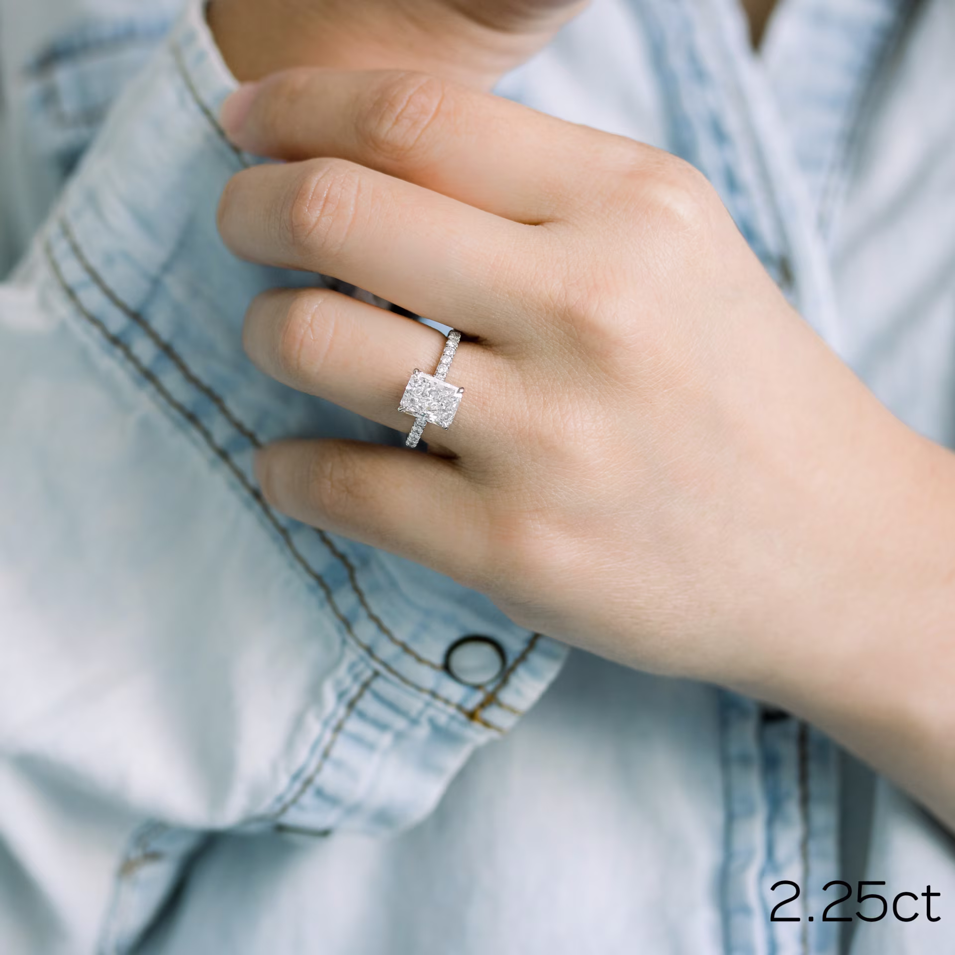 2.25ct radiant cut lab diamond in pave setting