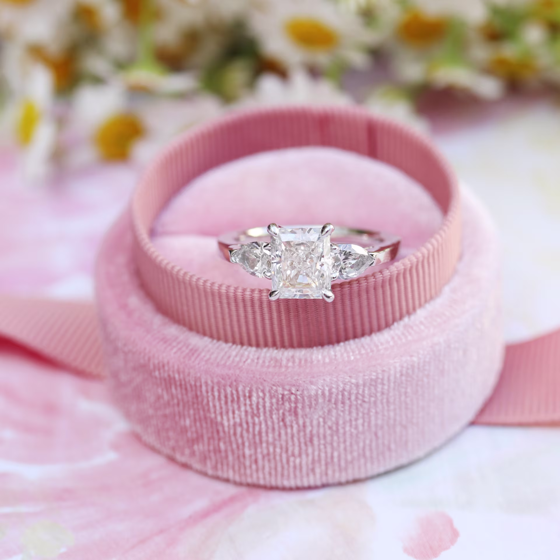 2ct lab grown radiant with pear side stones