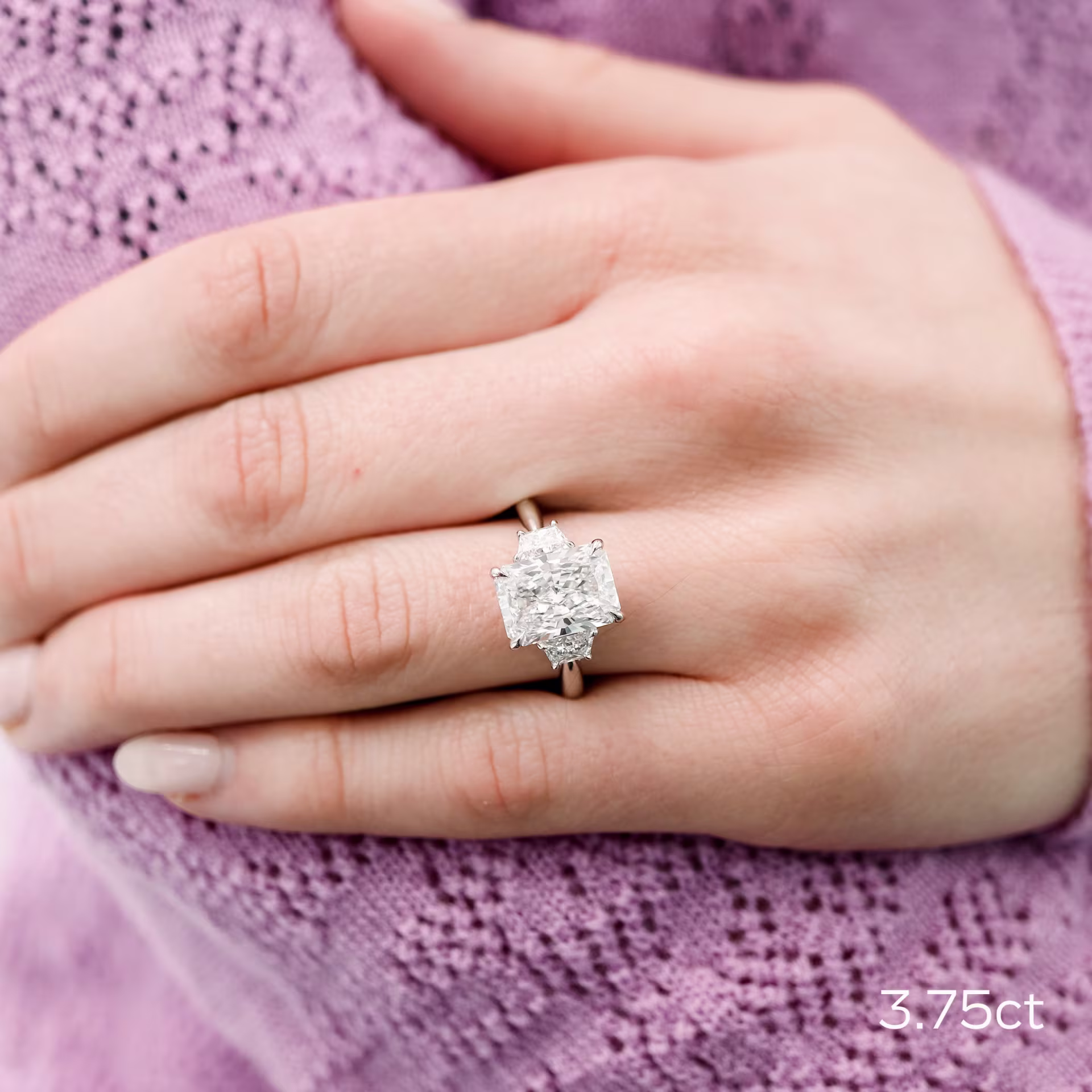 platinum 4.5 carat radiant cut lab diamond ring with trapezoid side stones ada diamonds design ad 278