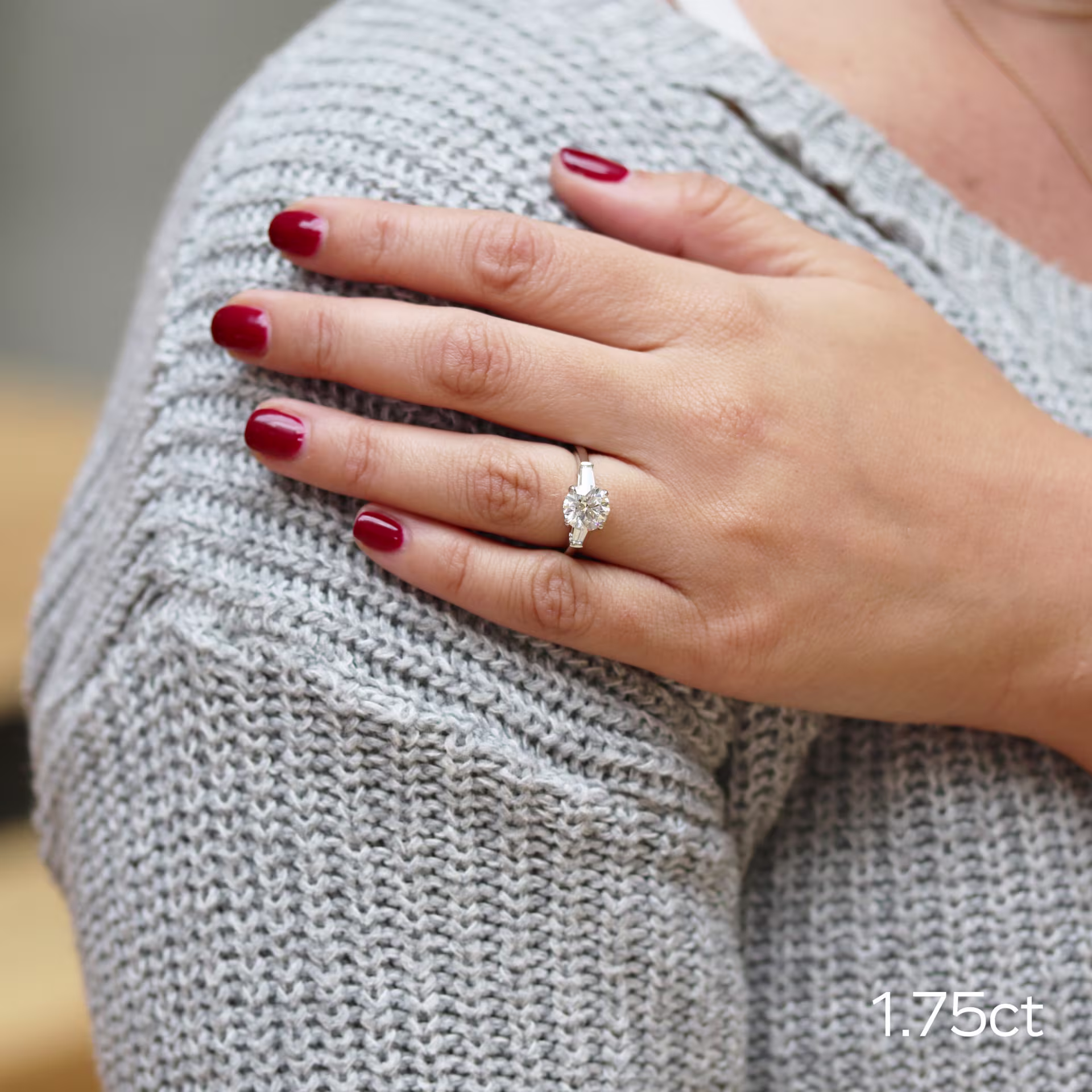 14 karat Yellow Gold Round and Baguette Setting Featuring 1.75ct Ideal Round Lab Grown Diamonds Ada Diamonds Design AD-071